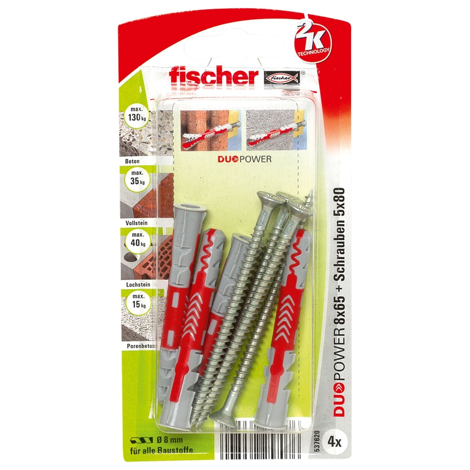 Fischer 4x DUOPOWER 8x65 S ze śrubą - 537620