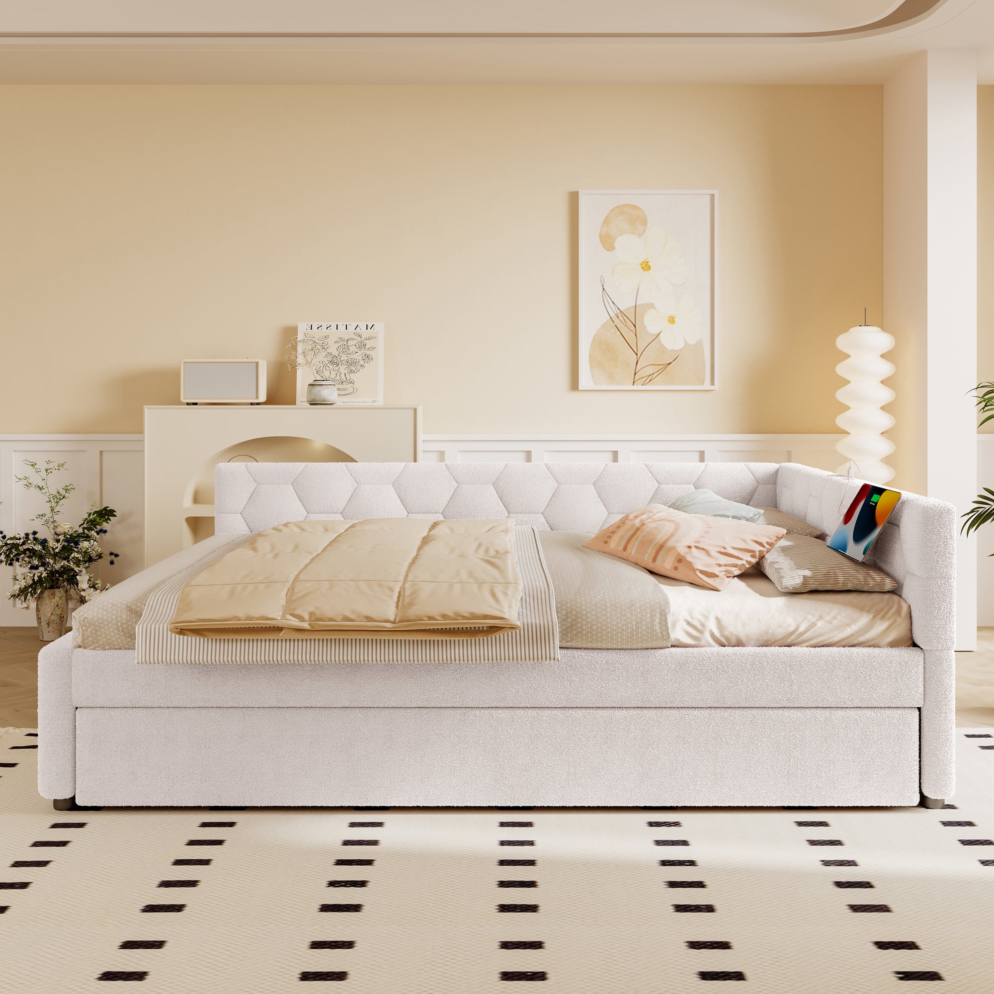 Lit double adulte 140 x 200 cm - Avec lit gigogne - Avec lampe de ...