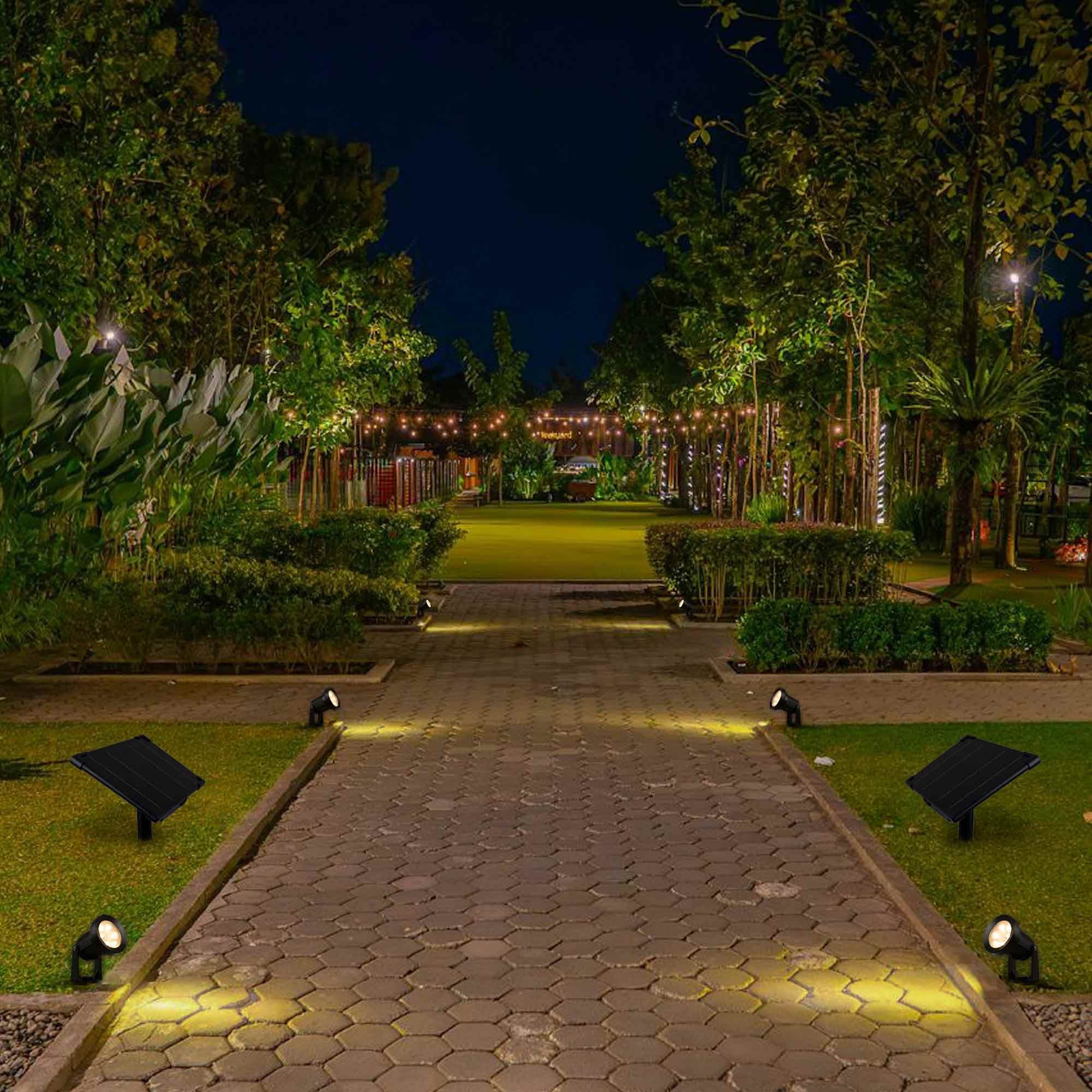 Kit x 4 focos solares para exterior com painel solar - 5W - IP66 - 3000K - Branco Quente - 2