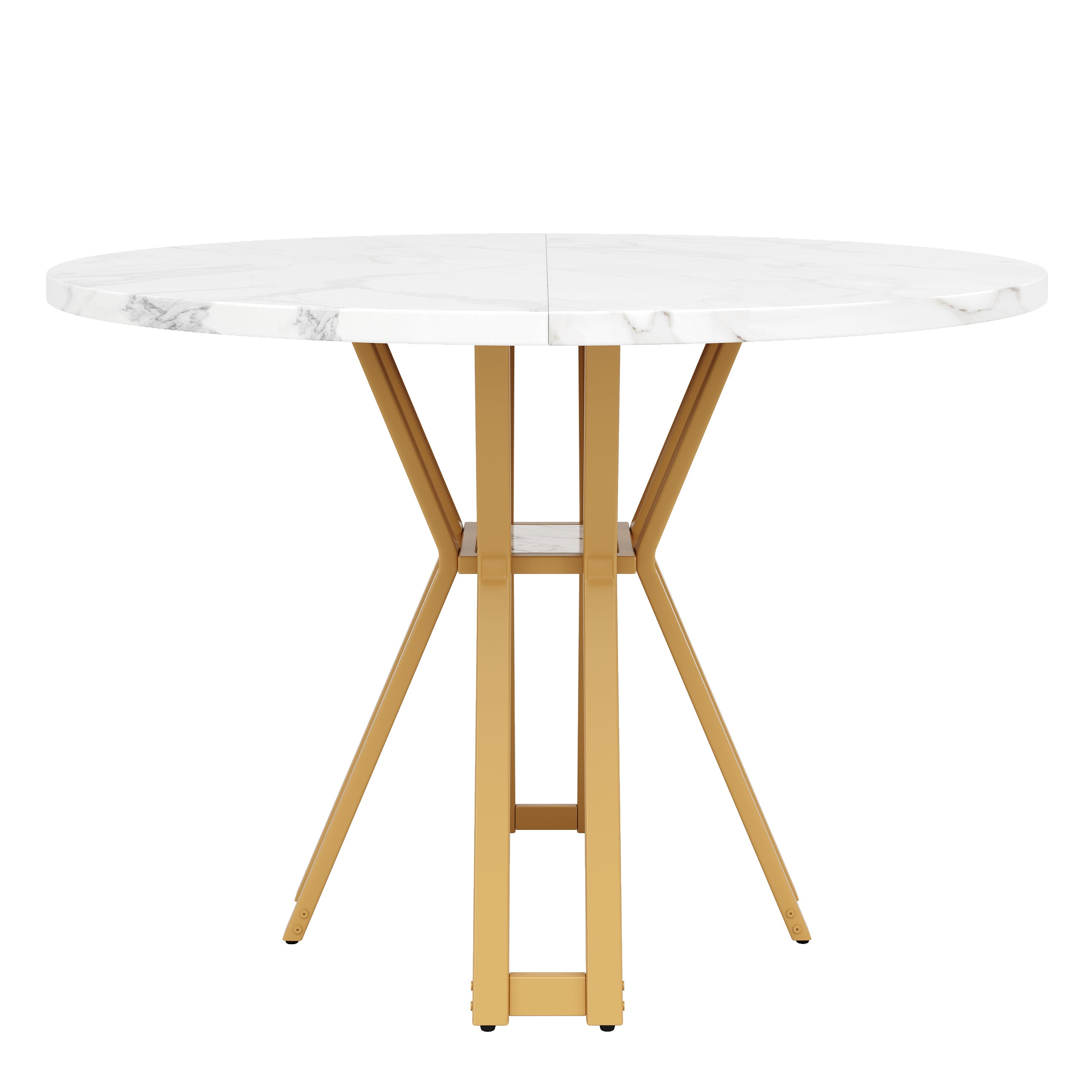 Okrągły stół jadalny dla 4-6 osób - D 100 x W 76 cm - Blat z płyty MDF marmurkowy i nogi metalowe w kolorze złotym - Biały + złoty - 5