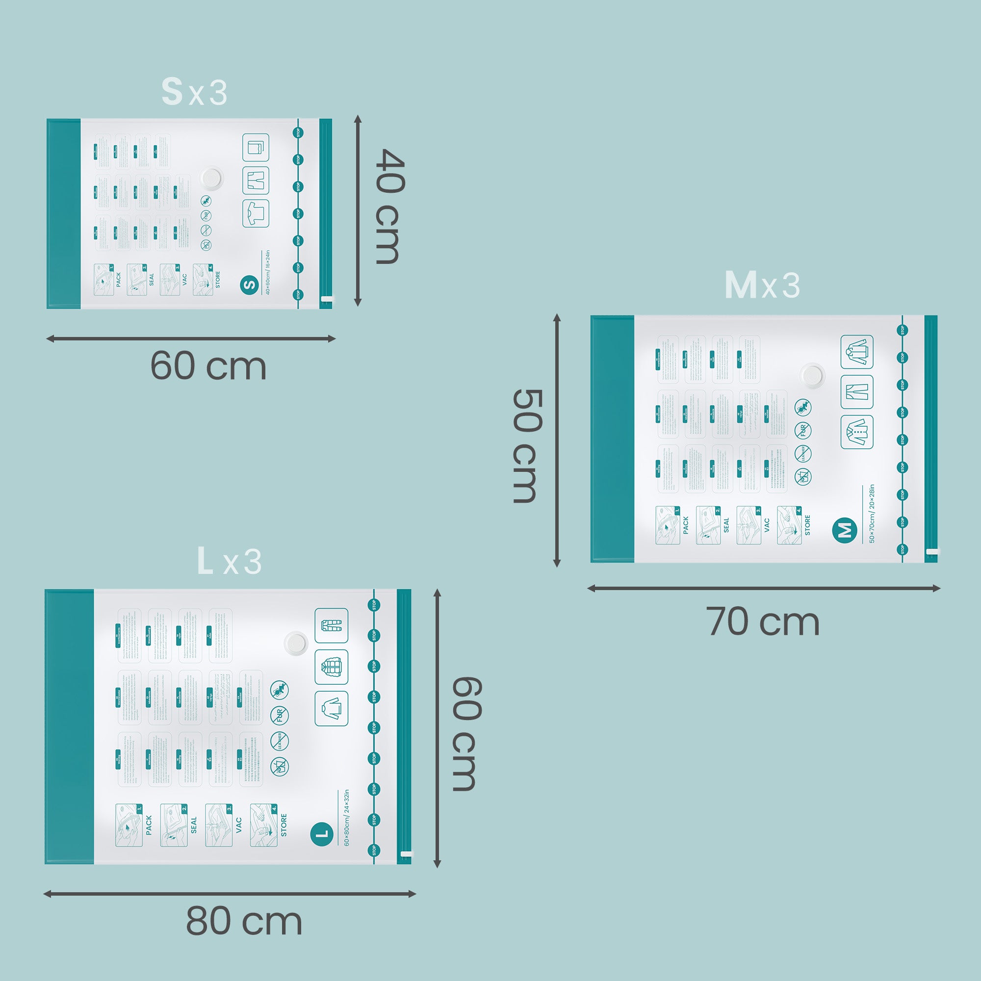 Sacs de Rangement sous Vide, Lot de 8, Réutilisables, Rangement pour Draps et Vêtements, Transparent - 5