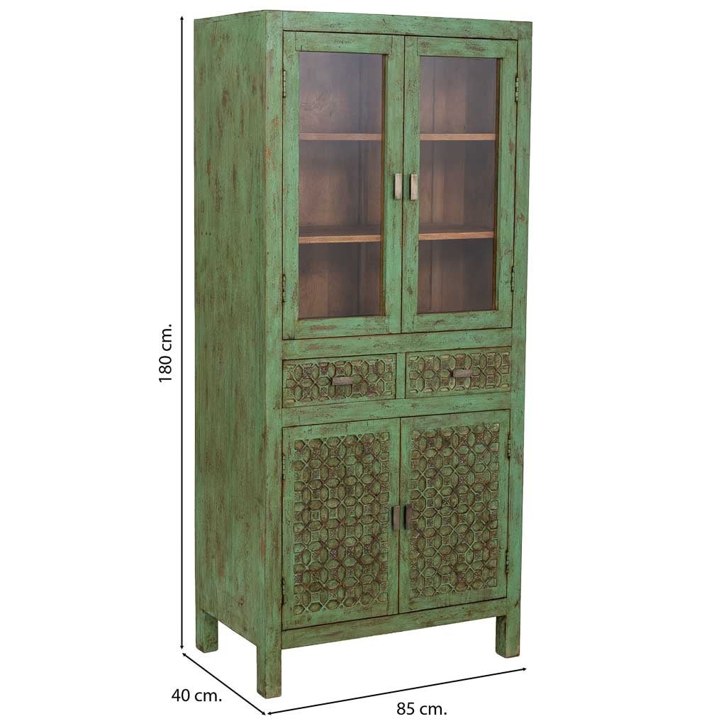 Vetrina in legno verde fatta a mano 85x40x180h cm - 3