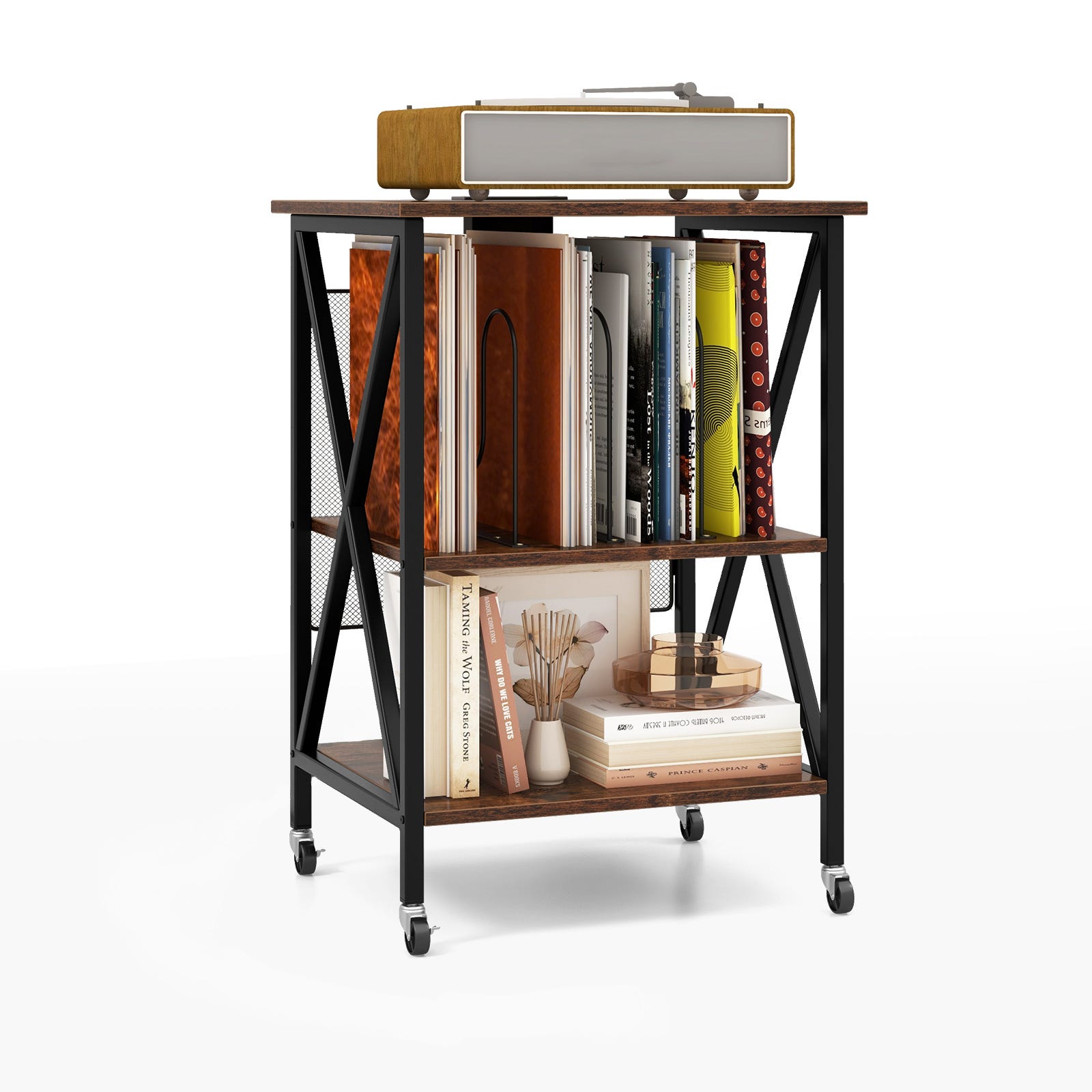 Supporto per Giradischi Grande, Tavolo Porta Dischi in Vinile con Presa di Corrente, Contiene fino a 200 Album, Supporto per Giradischi con Gambe Supporto per Giradischi Grande, Tavolo Porta Dischi in Vinile con Presa di Corrente, Contiene fino a 200 Album, Supporto per Giradischi con Gambe