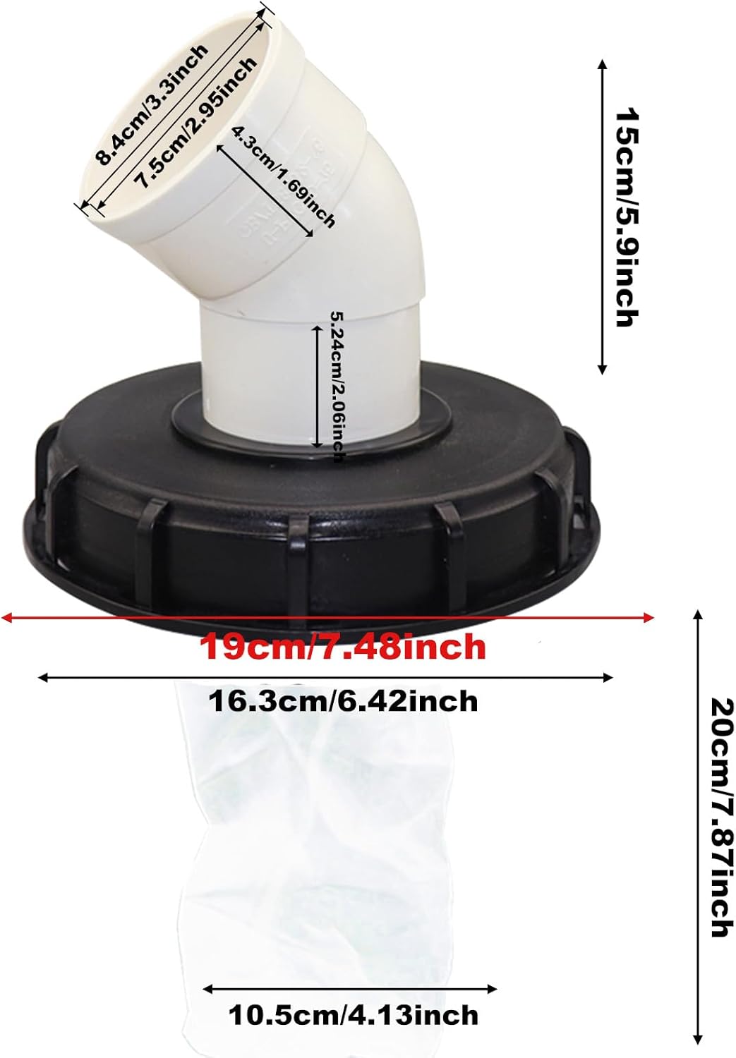 Filtre IBC 45° pour Eau de Pluie en Nylon (163mm) - Filtre lavable pour réservoirs IBC, idéal pour captation d'eau de pluie. - 2