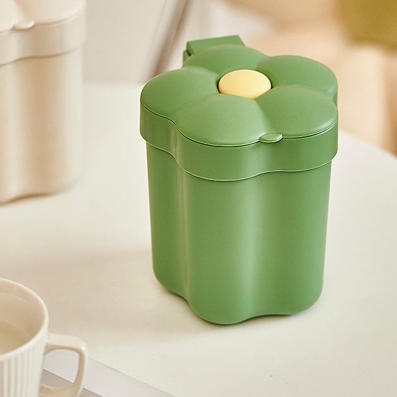 1 SZT. Uroczy kosz na śmieci na biurko, wzór z kreskówkowymi kwiatami, miniaturowy kosz na śmieci z pokrywką, mały pojemnik do przechowywania w domu,