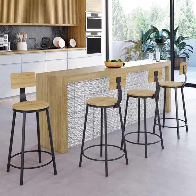 Lot de 4 tabourets de bar DETROIT assise ronde avec dossier design industriel