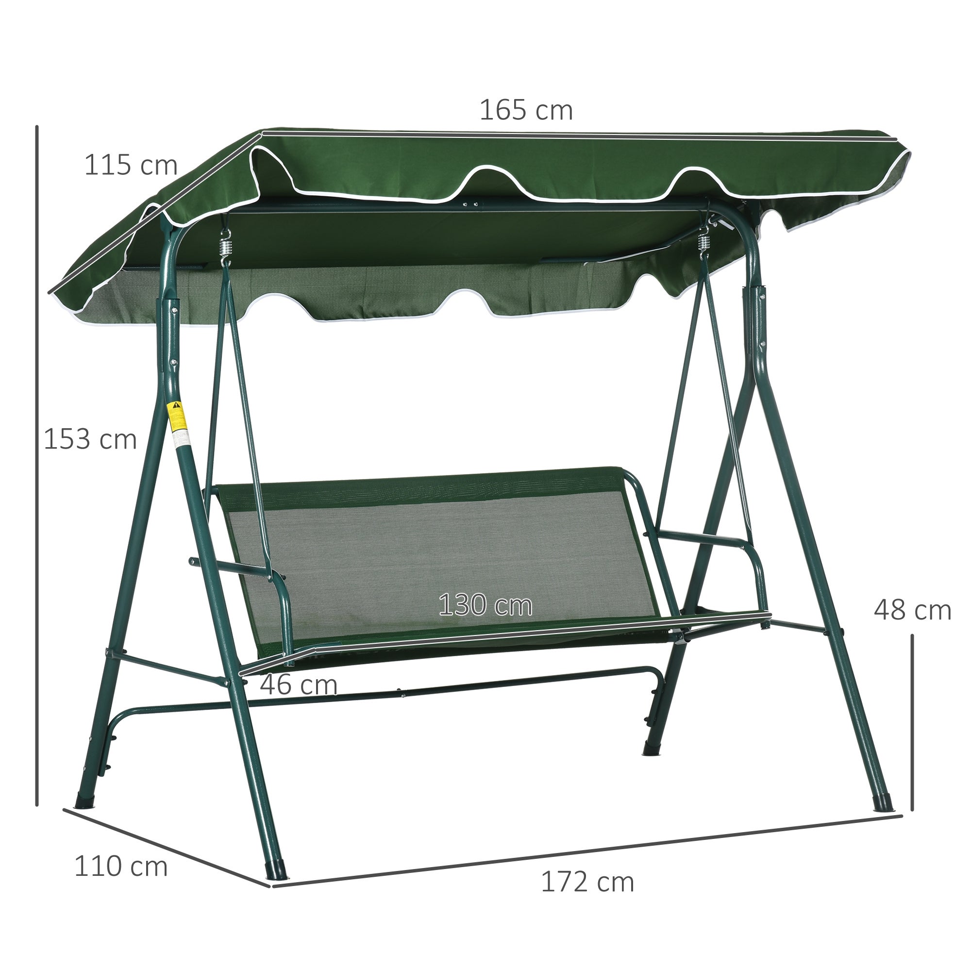 Baloiço Exterior Outsunny Verde e Branco Poliéster, tecido Teslin (100% Poliéster) e Metal 172x110x153cm - 3