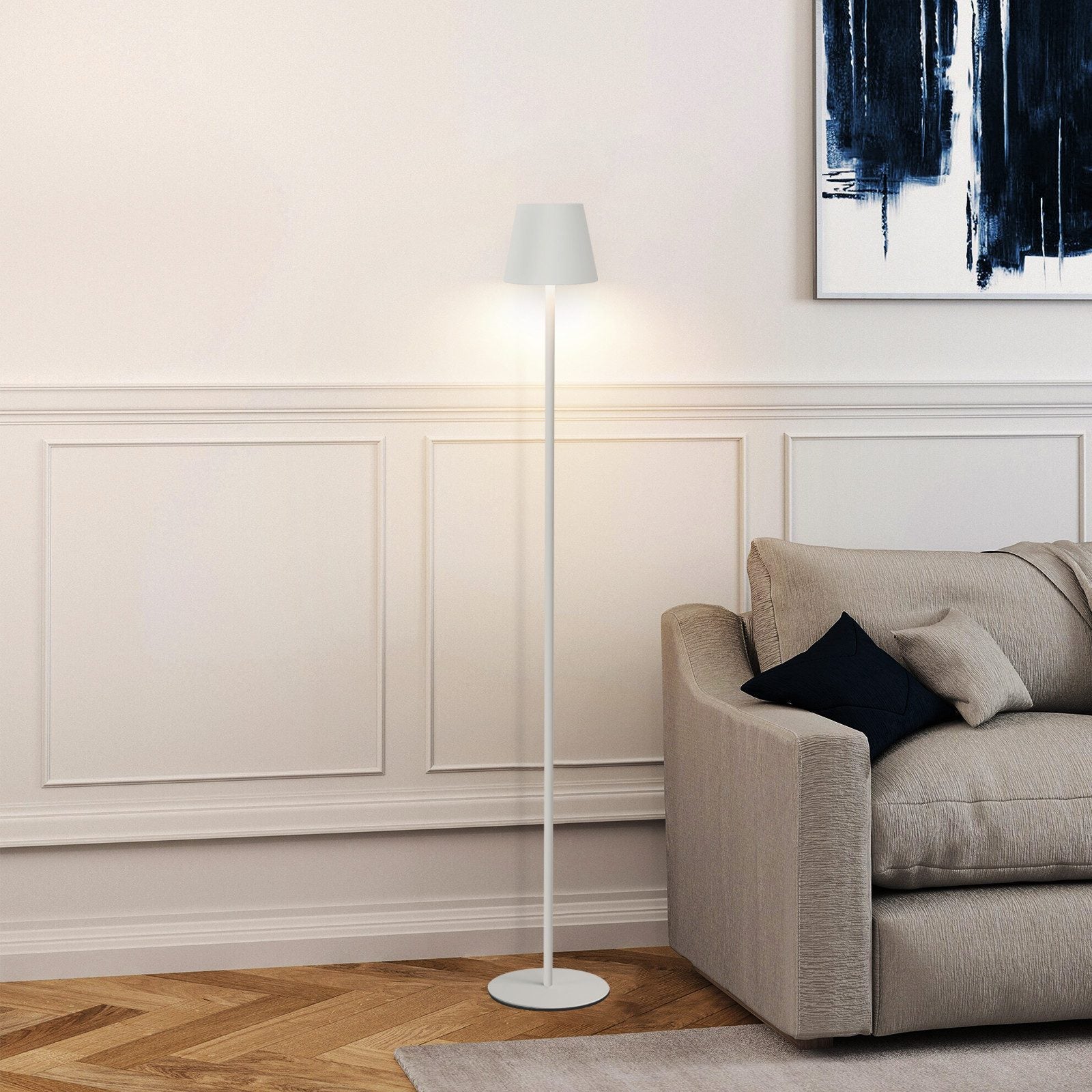 Lampada Da Terra Moderna Con Paralume In Lino E LED E27 – 3 Temperature Di Colore, Interruttore A Tirante, Adatta Per Soggiorno, Camera E Lettura