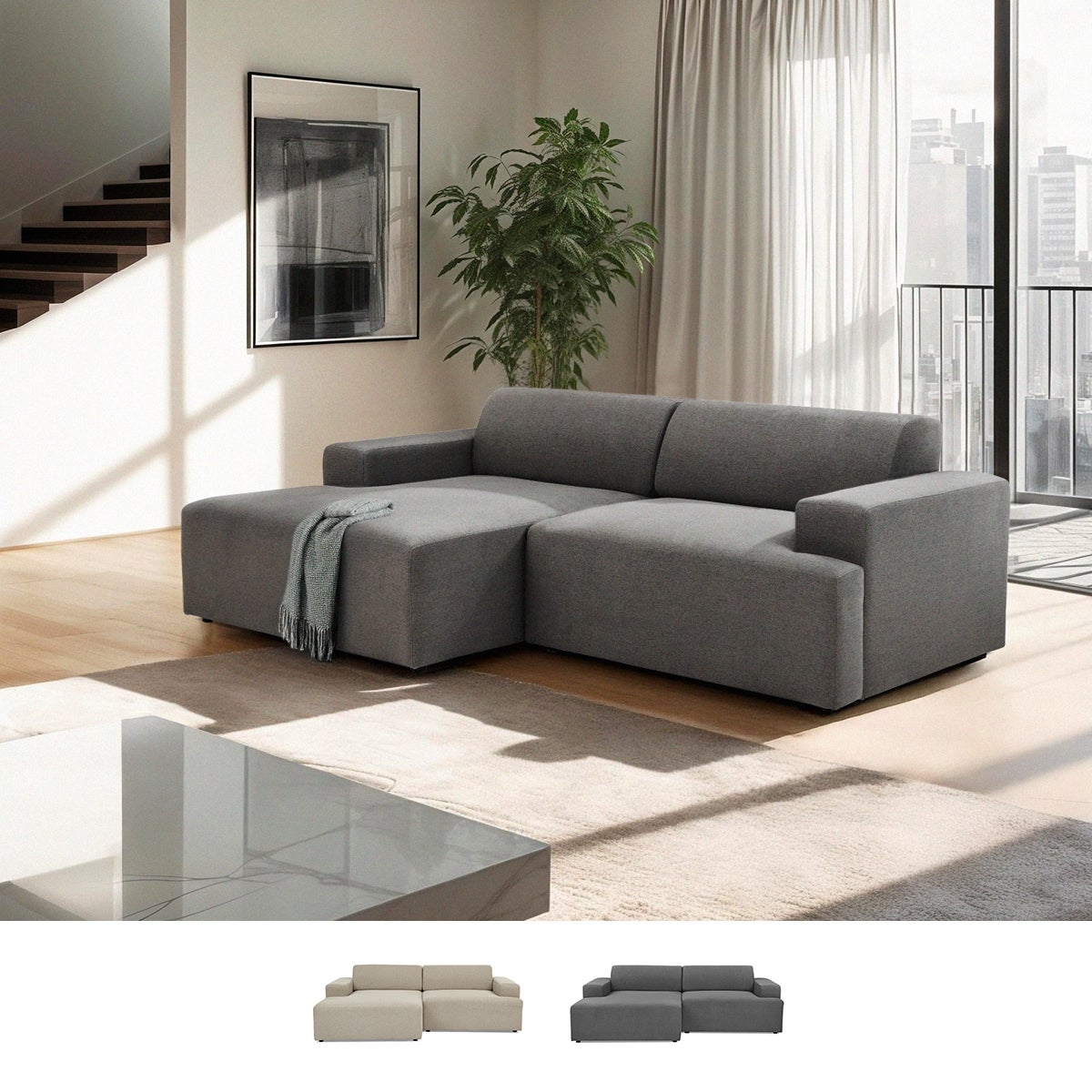 Canapé 3 places avec méridienne gauche design en tissu Seginus | Leroy ...