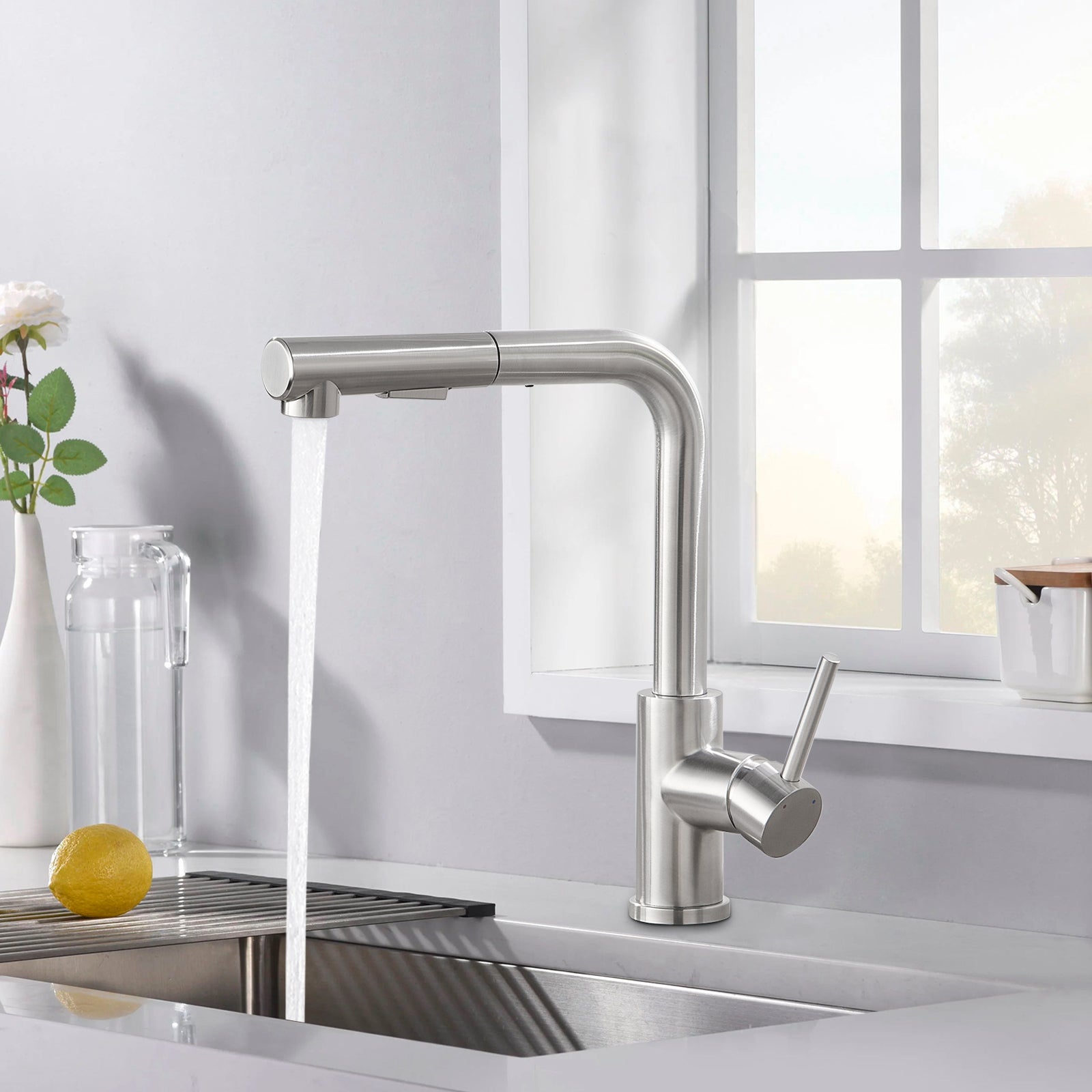 LOVHAUS Bateria Kuchenna Jednouchwytowa z Wyciąganą Wylewką, Bateria Zlewozmywakowa, Bateria Kuchenna Obrotowa 360