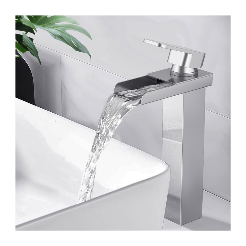 Kran łazienkowy Cascade High Jednouchwytowa bateria umywalkowa Chrom Nowoczesny design Kran Korpus ze stali nierdzewnej