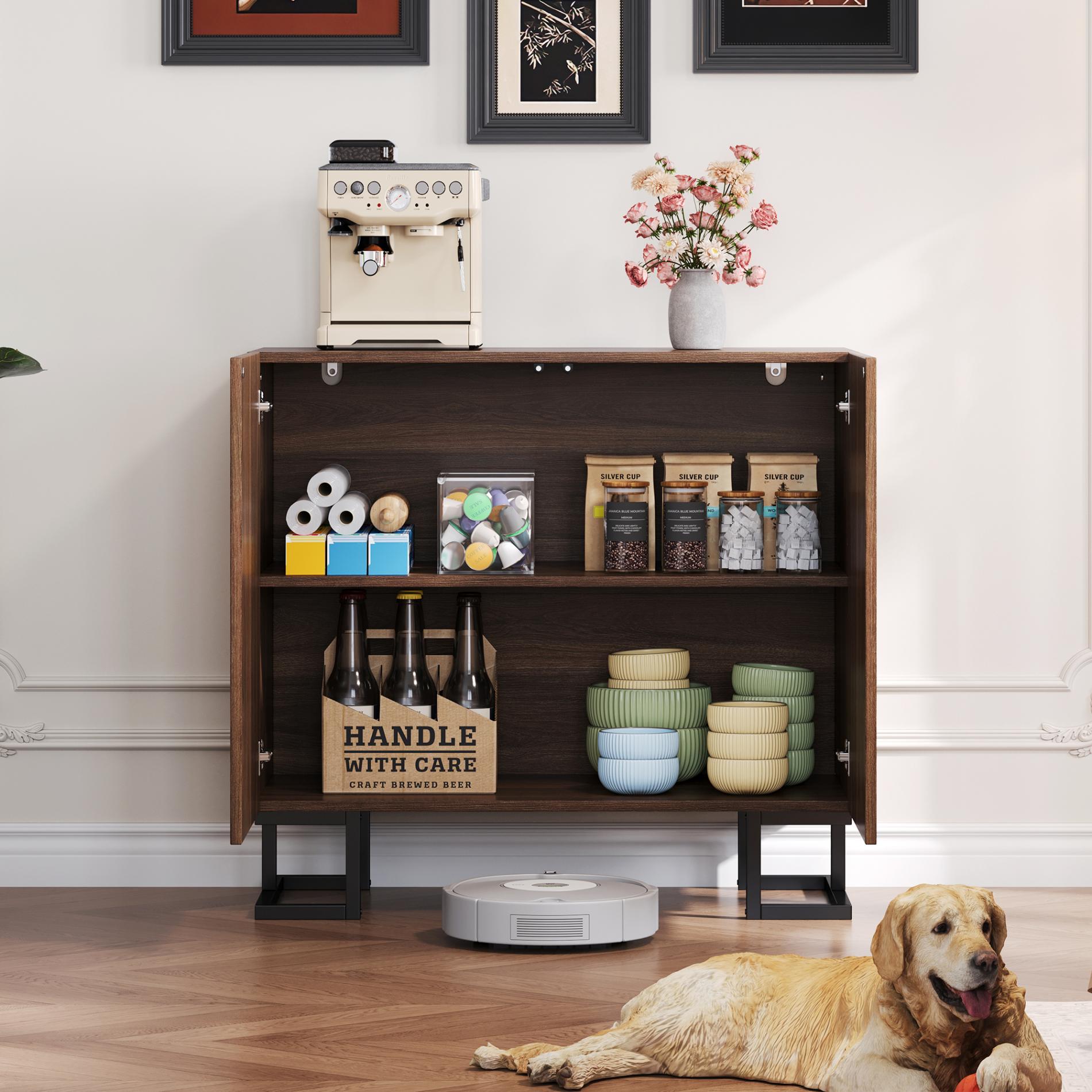 Credenza moderna 'Blattpoesie' 80x40x78 cm Noce scuro, gambe in metallo, rilievo delle ante, apertura a pressione - 3