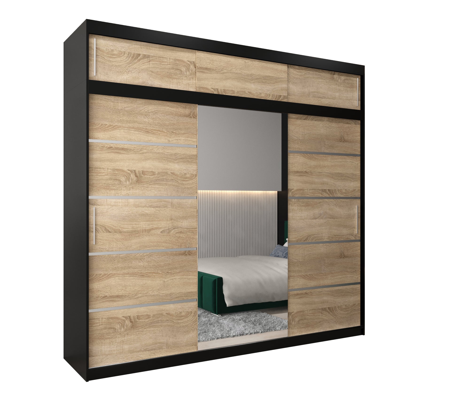 Szafa przesuwna z nadstawką garderoba Verona 2 250 x 62 x 240 cm Czarny + Sonoma - Abiks Meble