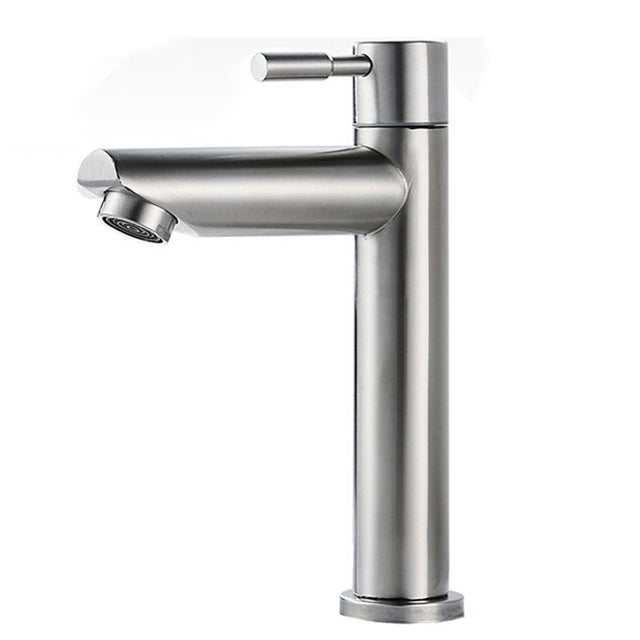 Robinet de salle de bain, eau froide uniquement, hauteur du bec 12 cm, robinet lave-mains eau froide en acier inoxydable