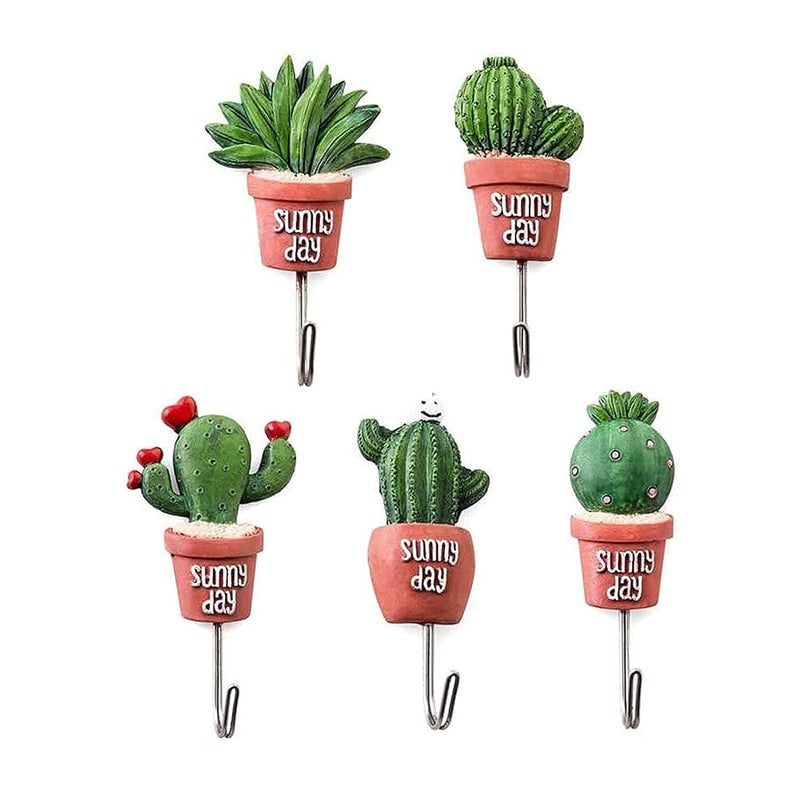 10 szt. samoprzylepnych haczyków ściennych w kształcie kaktusa, 5 stylów odpowiednich do salonu, łazienki i kuchni