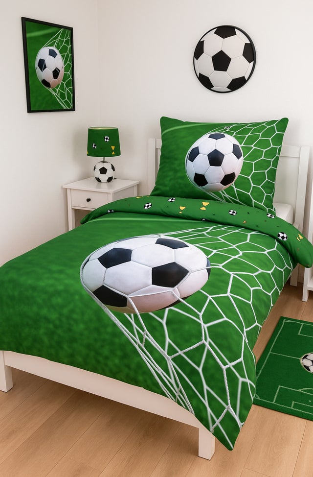 Parure de Lit Enfant Football, 100% coton Oeko Tex, Lit 1 place, Housse de Couette 140x200 cm, Taie d'Oreiller 63x63 cm