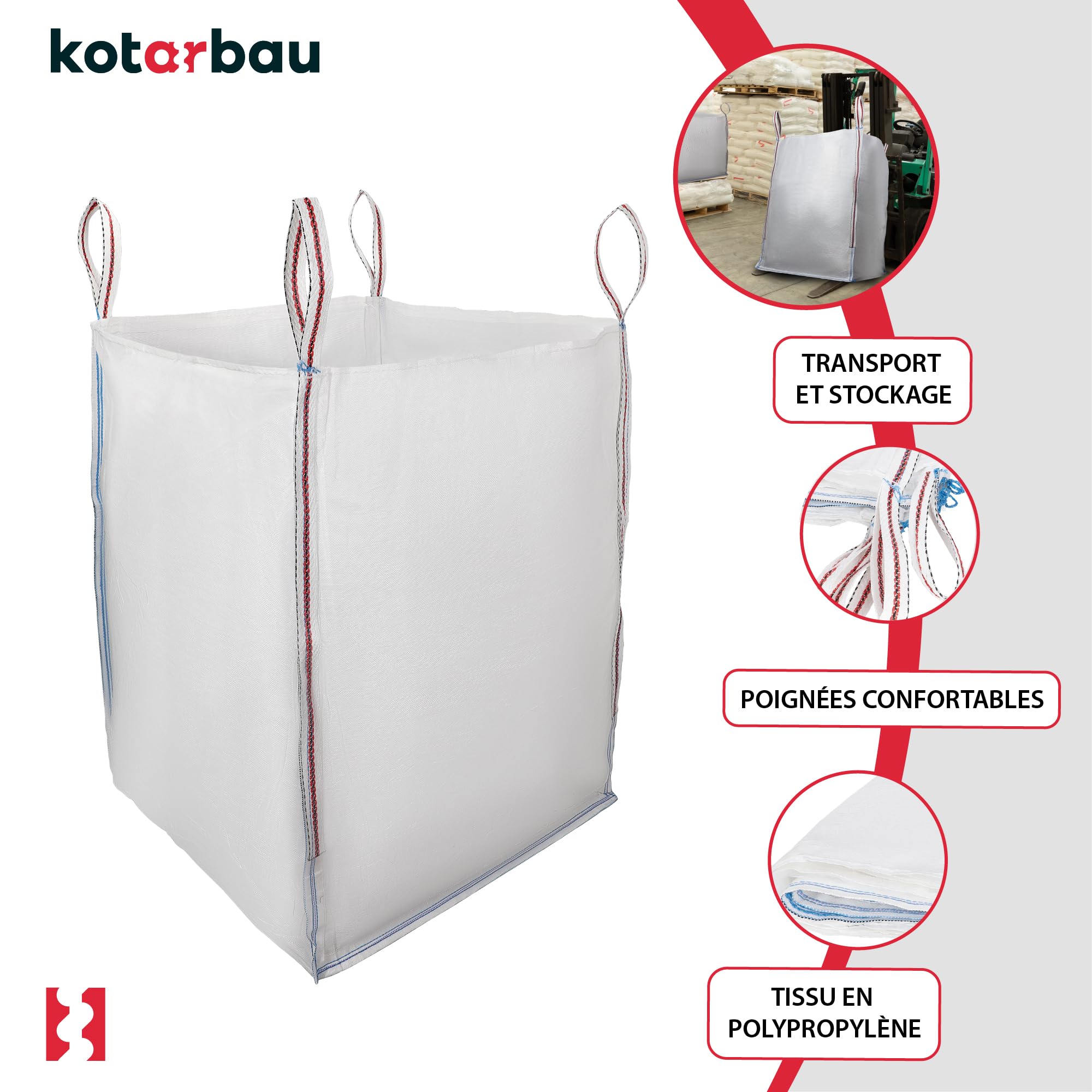 Sac Big Bag Vide, Sac Gravat Chantier 90 x 90 x 120 cm 1000 kg - KOTARBAU - 5