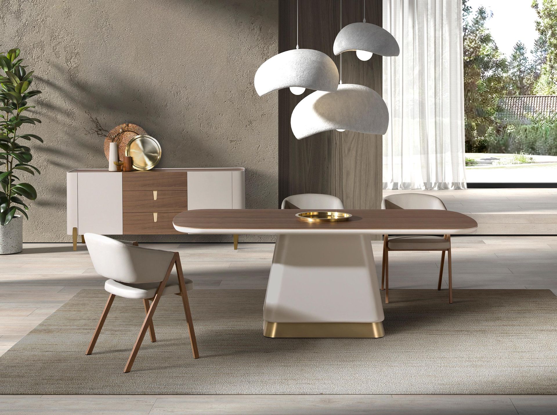Angel Cerda Mesa Comedor Rectangular Nogal Y Madera Beige , Leroy Merlin