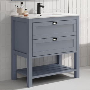 Meuble de salle de bain 80 cm simple vasque - pin massif - 2 tiroirs - sans miroir - PYLA - bleu
