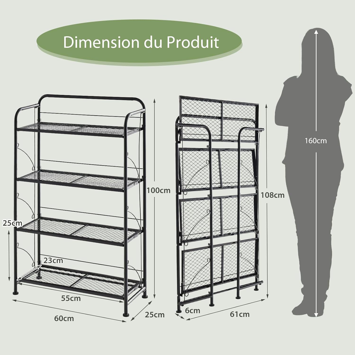 Support de Plante à 4 Niveaux en Métal, Étagère de Plantes Pliante avec Tablettes Réglables, Pieds Réglables, Support pour Plantes pour Balcon, Jardin - 7