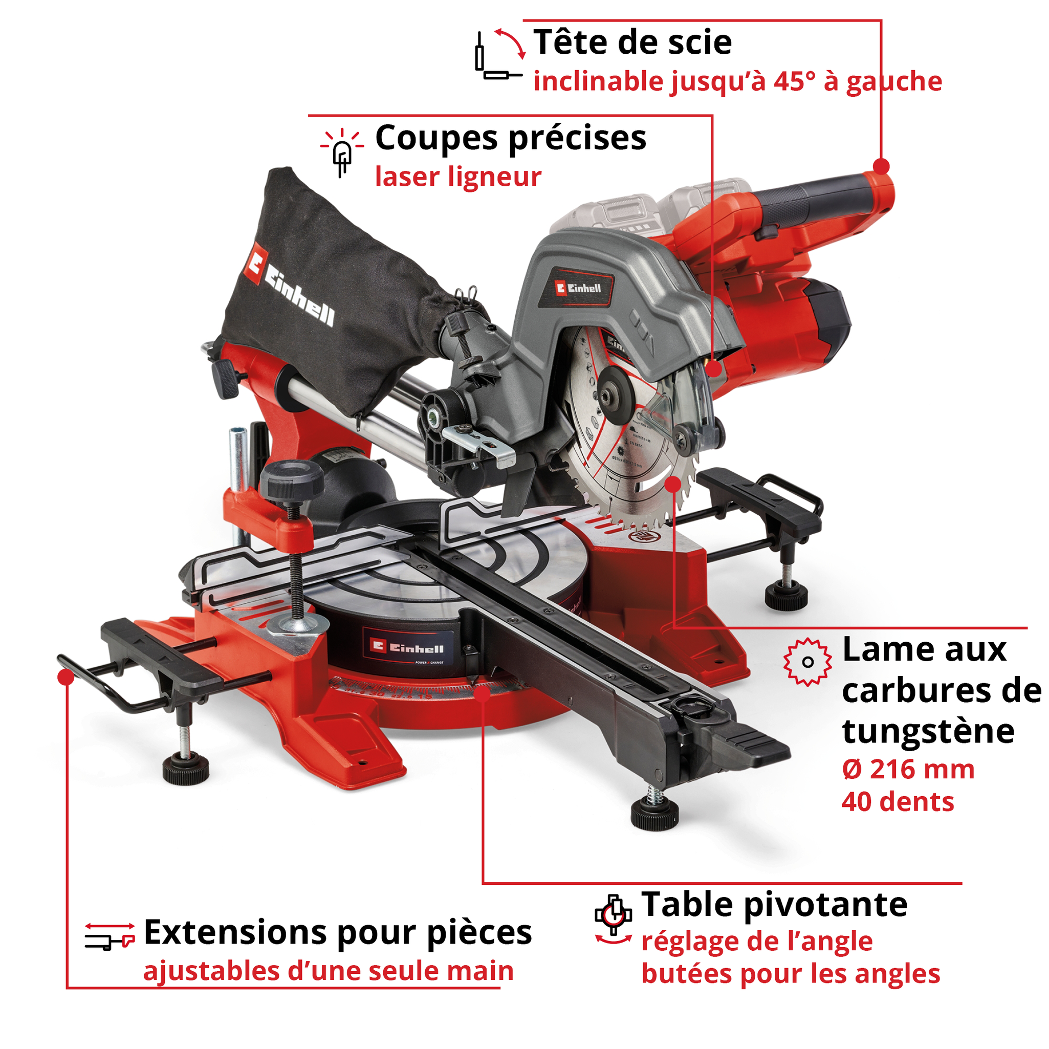 Piła ukośna bezprzewodowa Einhell TE-SM 36/8 L laser i ergonomiczny design - 2