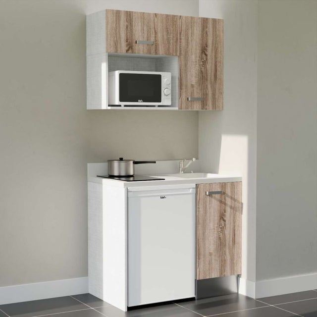Kitchenette K00L - 100 cm - Bois - Snova - évier à droite + Electroménager Blanc