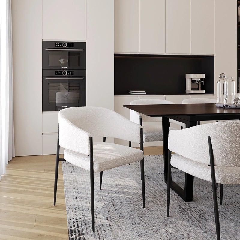 Sedia imbottita da interno effetto boucle bianca - 6