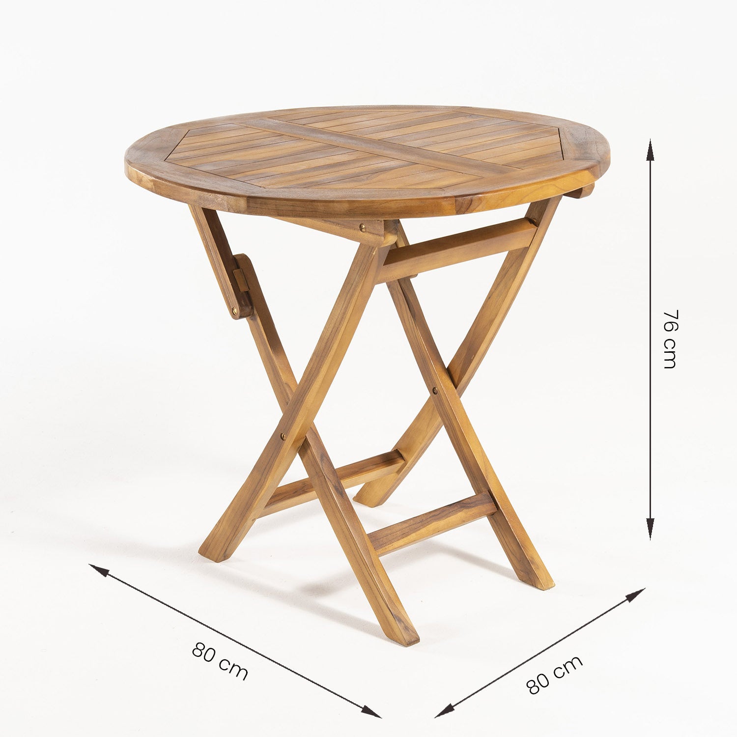 Conjunto de exterior de 2 sillas plegables y mesa de teca maciza de 80 cm - 7