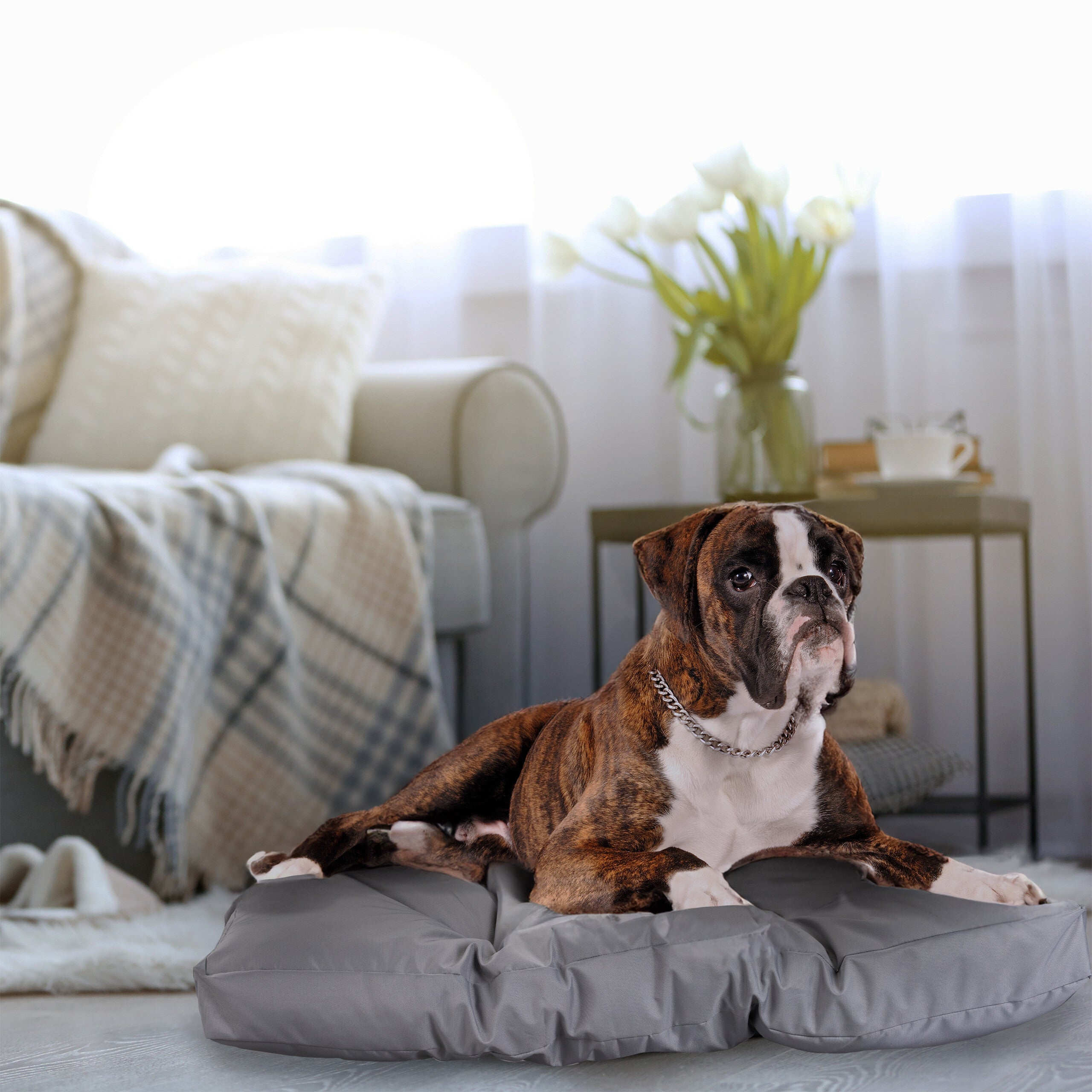 Cama para Perros Grandes, Impermeable, Colchón Mascota, Cojín Blando, Lavable, 110 x 90 cm, Gris, Relaxdays - 5