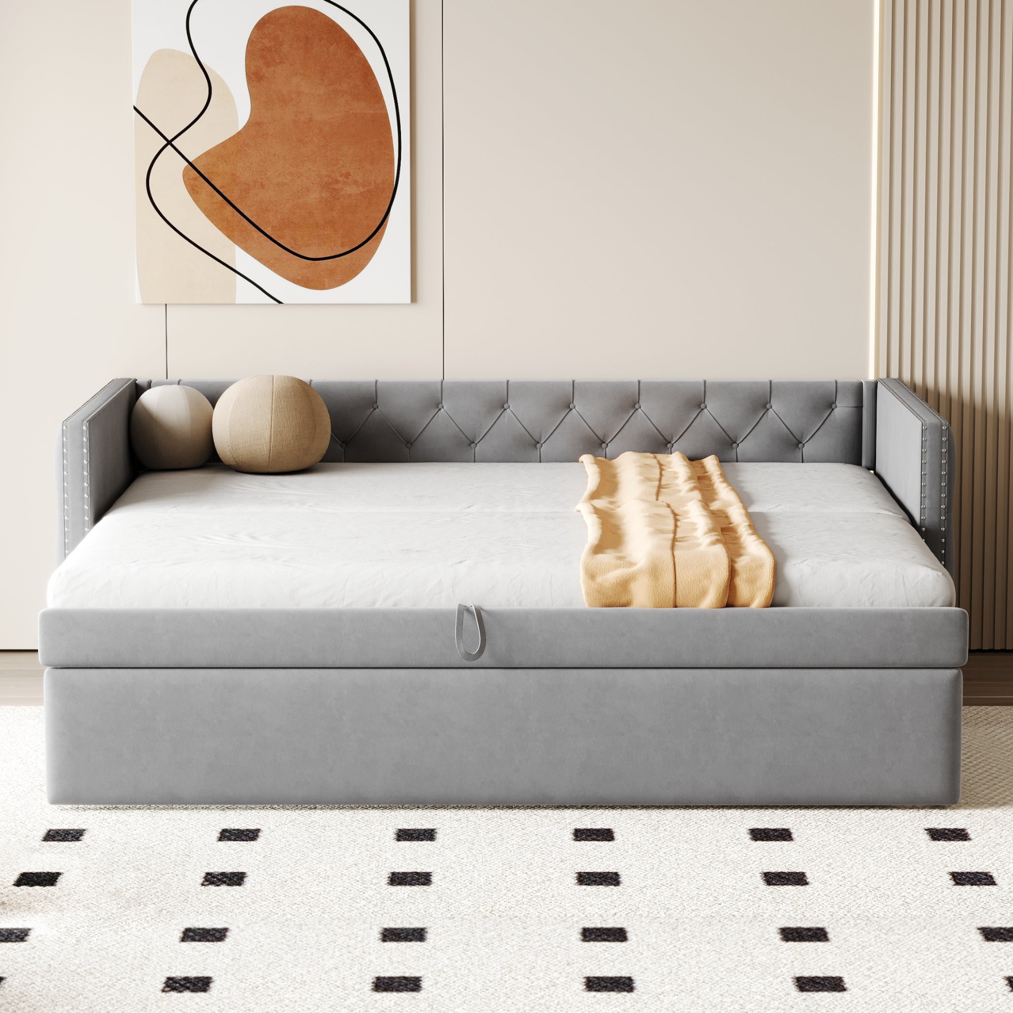 Łóżko tapicerowane aksamitem - 90/180x200 cm - z podstawą z listew - Jasnoszary