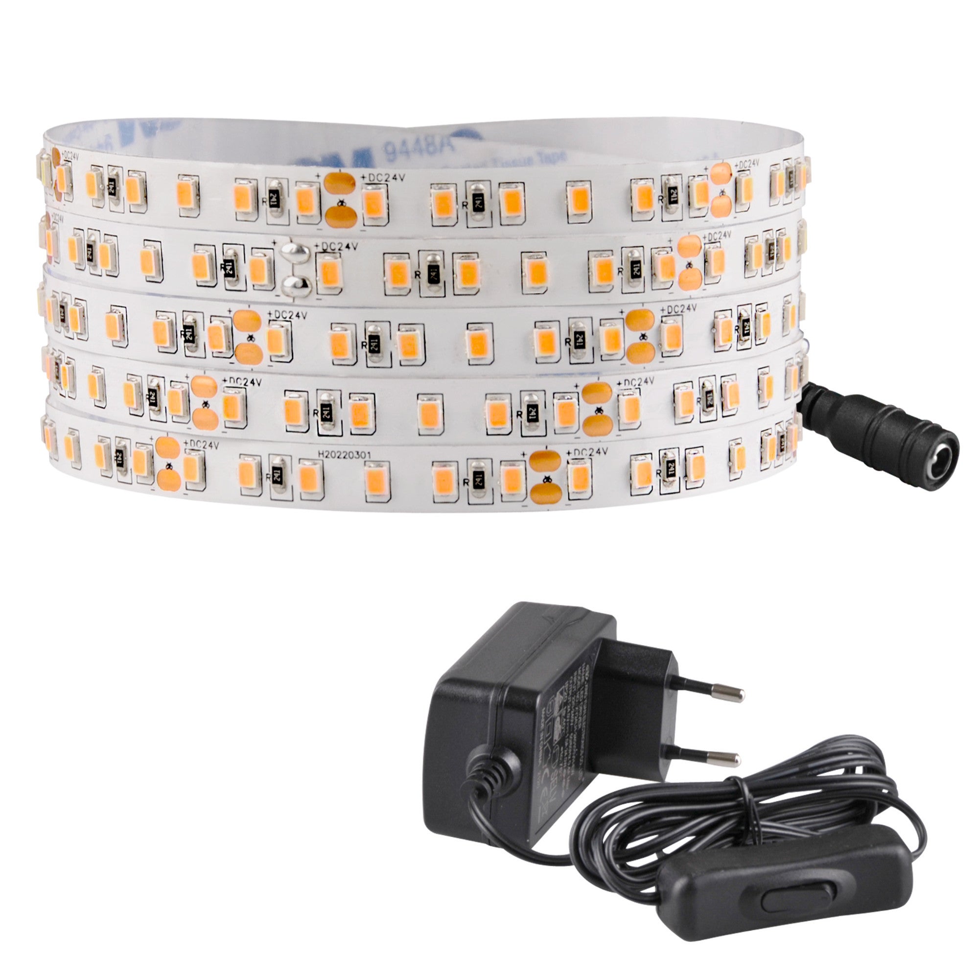 Zestaw taśma LED 24V 5m IP20 2700K zasilacz, włącznik ON/OFF Polux