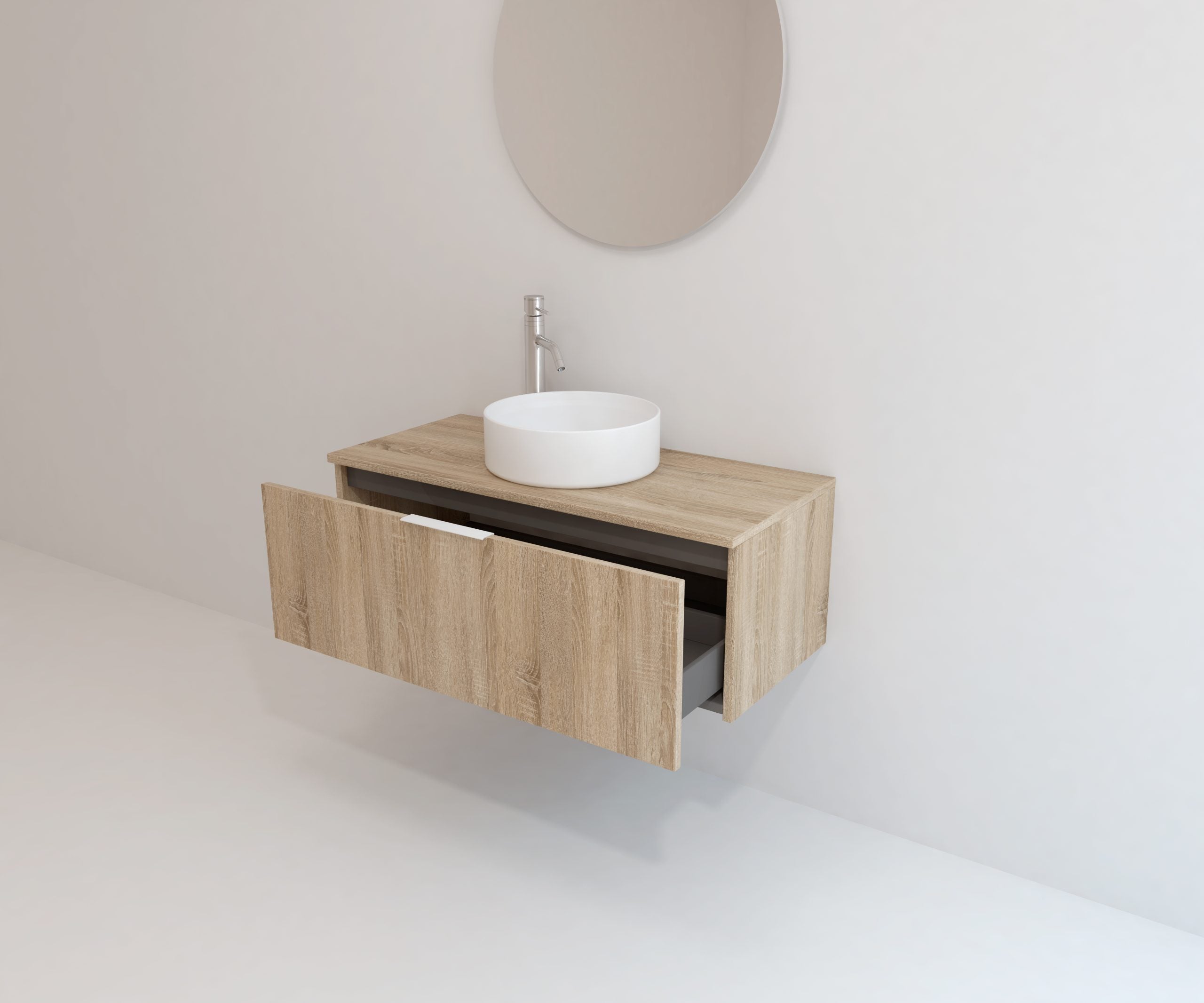 Ensemble de meubles de salle de bain Mapau RICHET, chêne Bardolino, 100 cm + vasque + miroir rond - 5