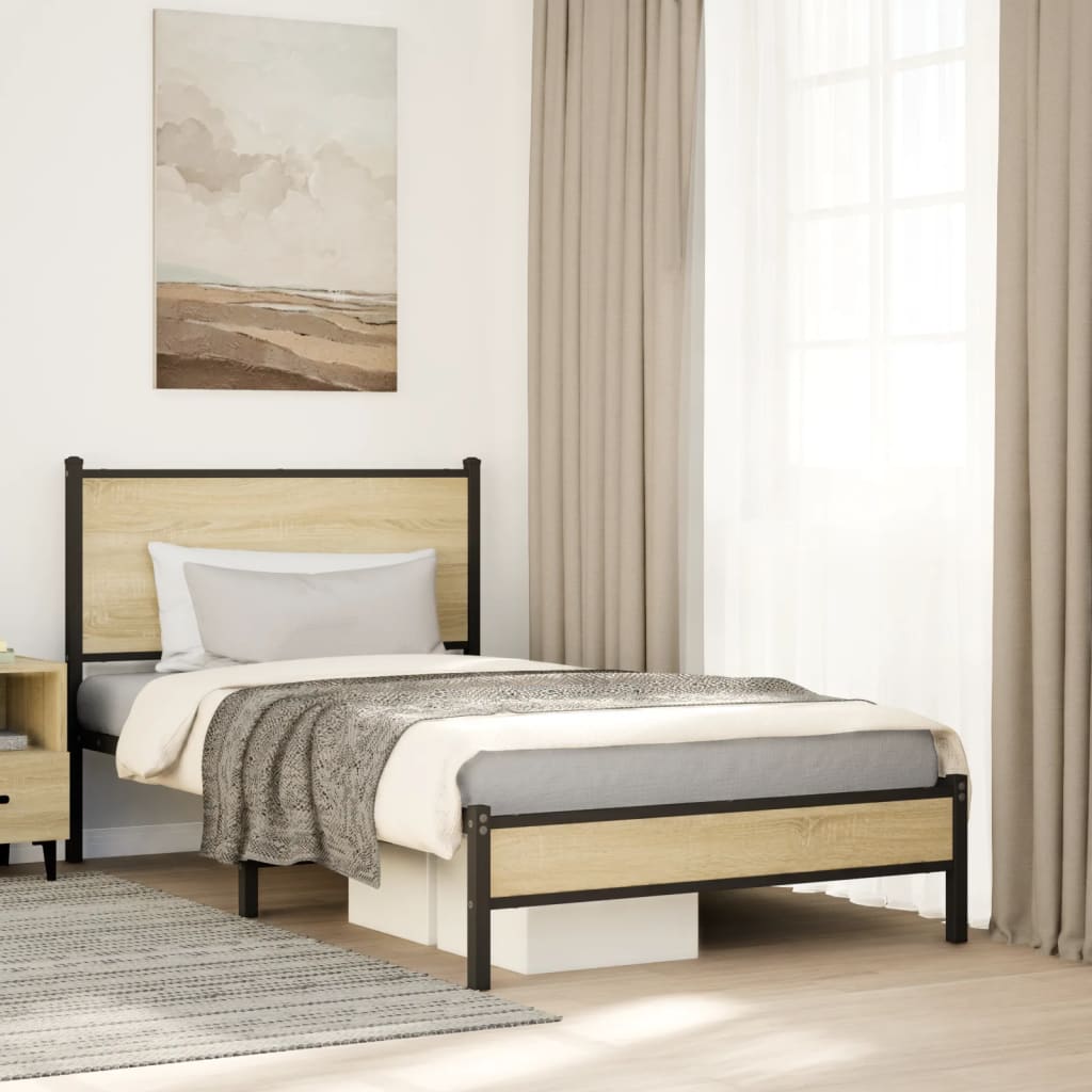 Łóżko Metalowe Czarne Rama łóżka Ze Stelażem Łóżko Do Sypialni Pokoju 100x190 cm