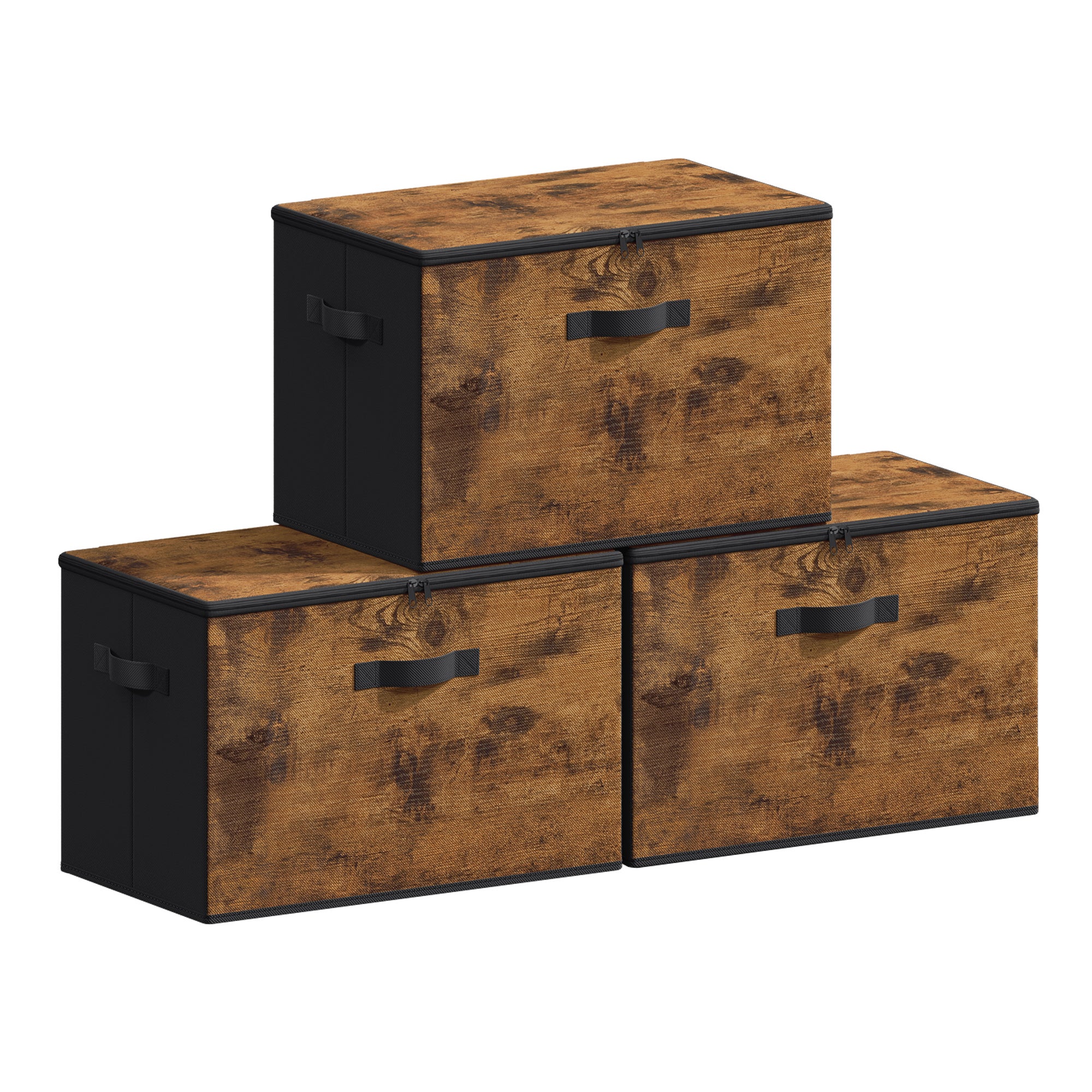 Songmics Cajas De Almacenamiento Plegables,Juego De 3 Organizadores En Cajas Con Tapas Y Asas,Para Ropa,50X30x30cm,Tejido De Tela No Tejida, Rústico Marrón , Leroy Merlin