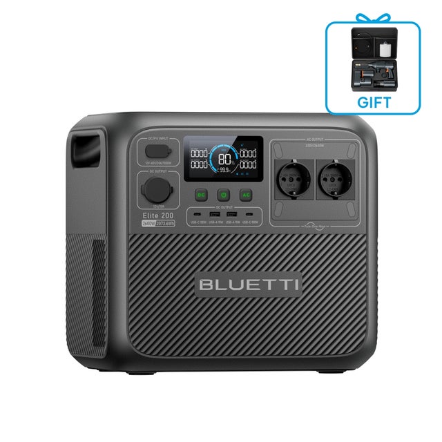 BLUETTI Elite 200 V2 Station Électrique Portable, Batterie LFP de 2073,6Wh avec 2 Prises CA 2600W, Générateur Solaire pour Camping