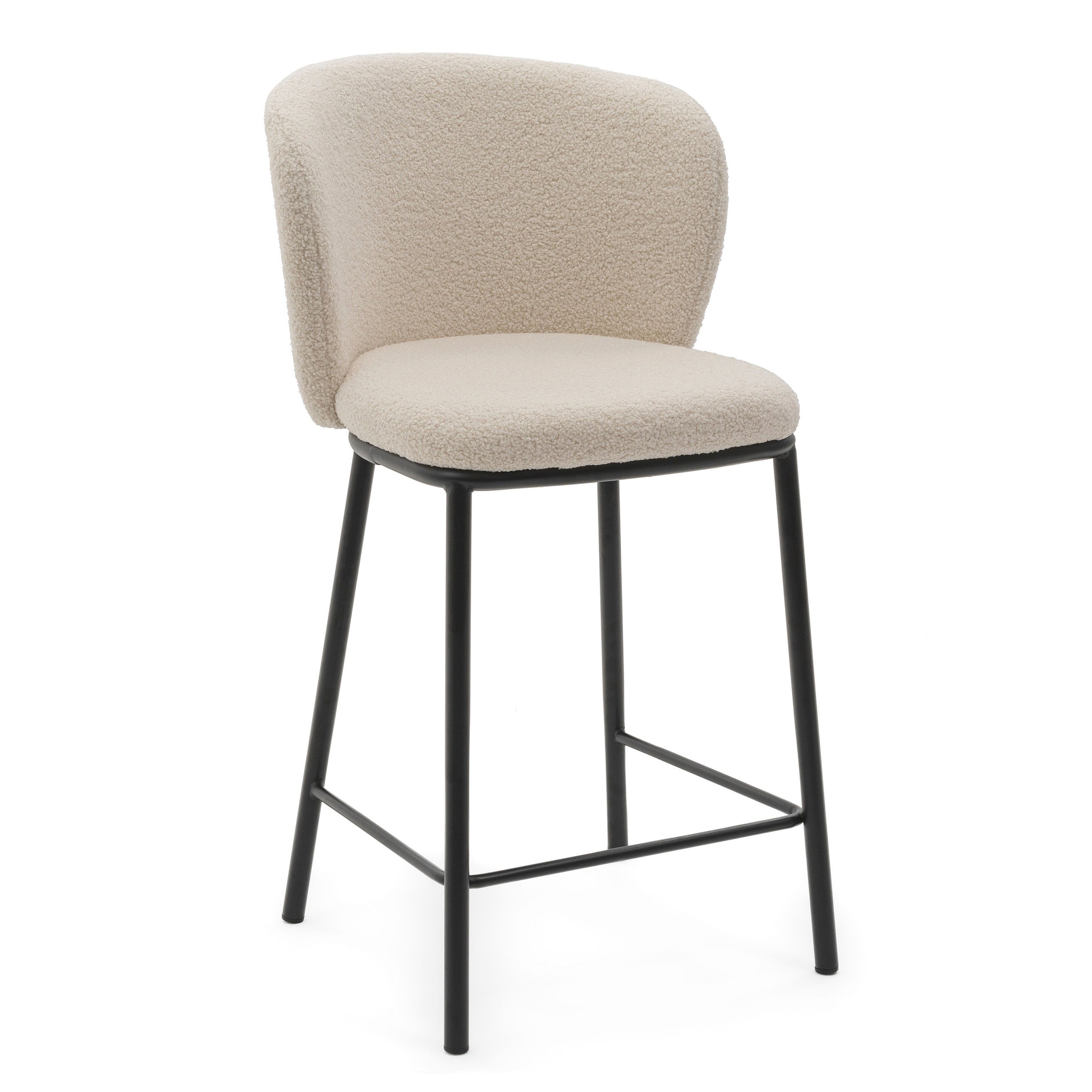 Hoker tapicerowany boucle teddy do salonu jadalni barowy BARI jasnobeżowy ecru