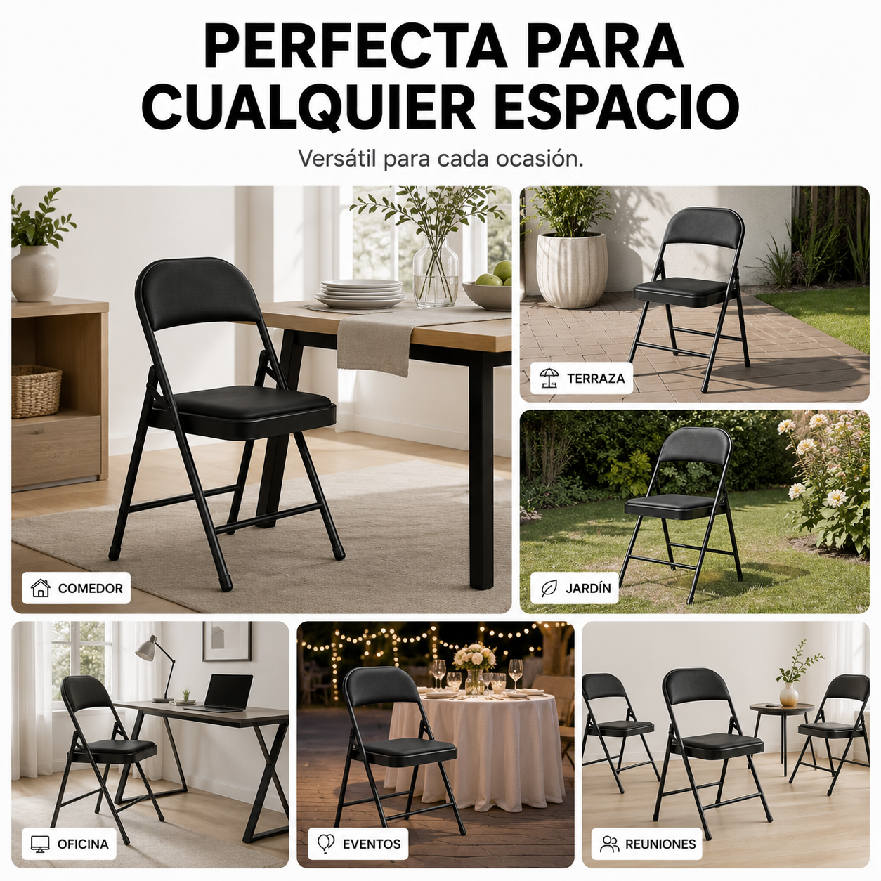 Silla Plegable Acolchada De Acero Negro - 6