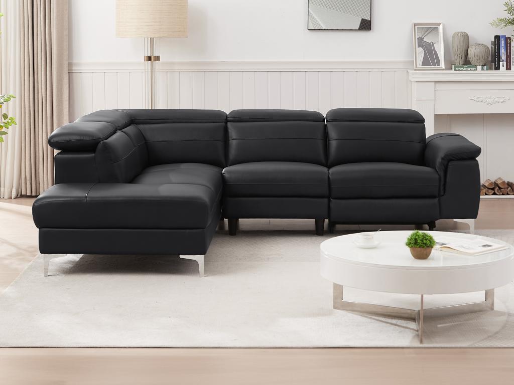 Canapé d'angle gauche relax électrique en cuir noir FUSINO | Leroy Merlin