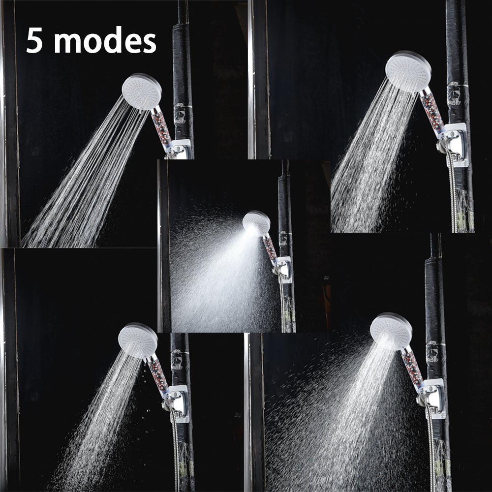 Pommeau de douche avec filtre économiseur d'eau, pommeau de douche anticalcaire haute pression, douche à effet pluie avec 5 types de jets, noir - 4