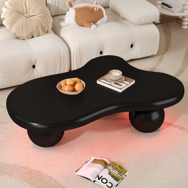 Stolik kawowy 95x62,5x32 cm - w kształcie chmurki - z oświetleniem LED - okrągłe nogi - czarny