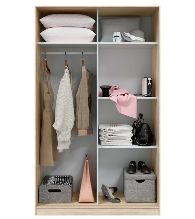 Armadio con ante scorrevoli in legno. Armadi per camerette bianco e rovere 200x120x50 cm.