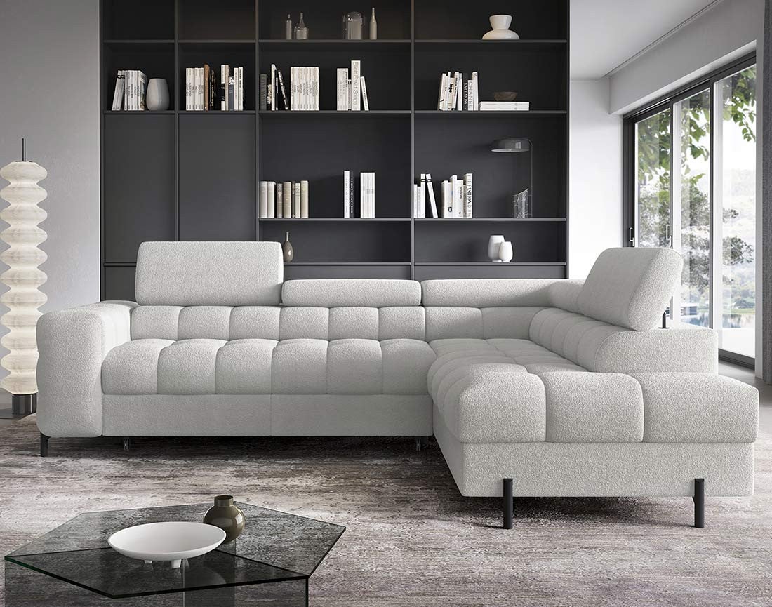 Canapé d'angle droit convertible 5 places en tissu bouclette gris clair - ELISA - Best Mobilier - 8