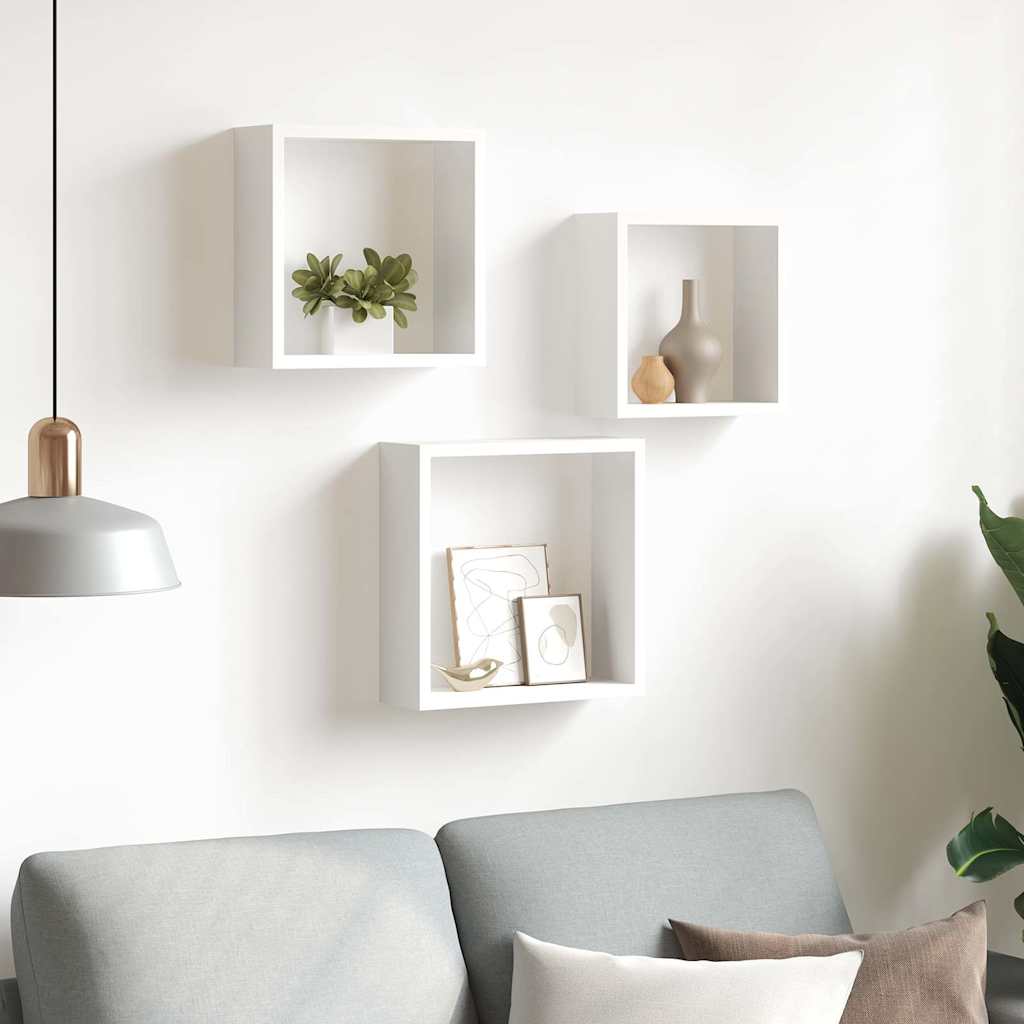vidaXL Étagères murales sous forme de cube 3 pcs Blanc MDF - 3