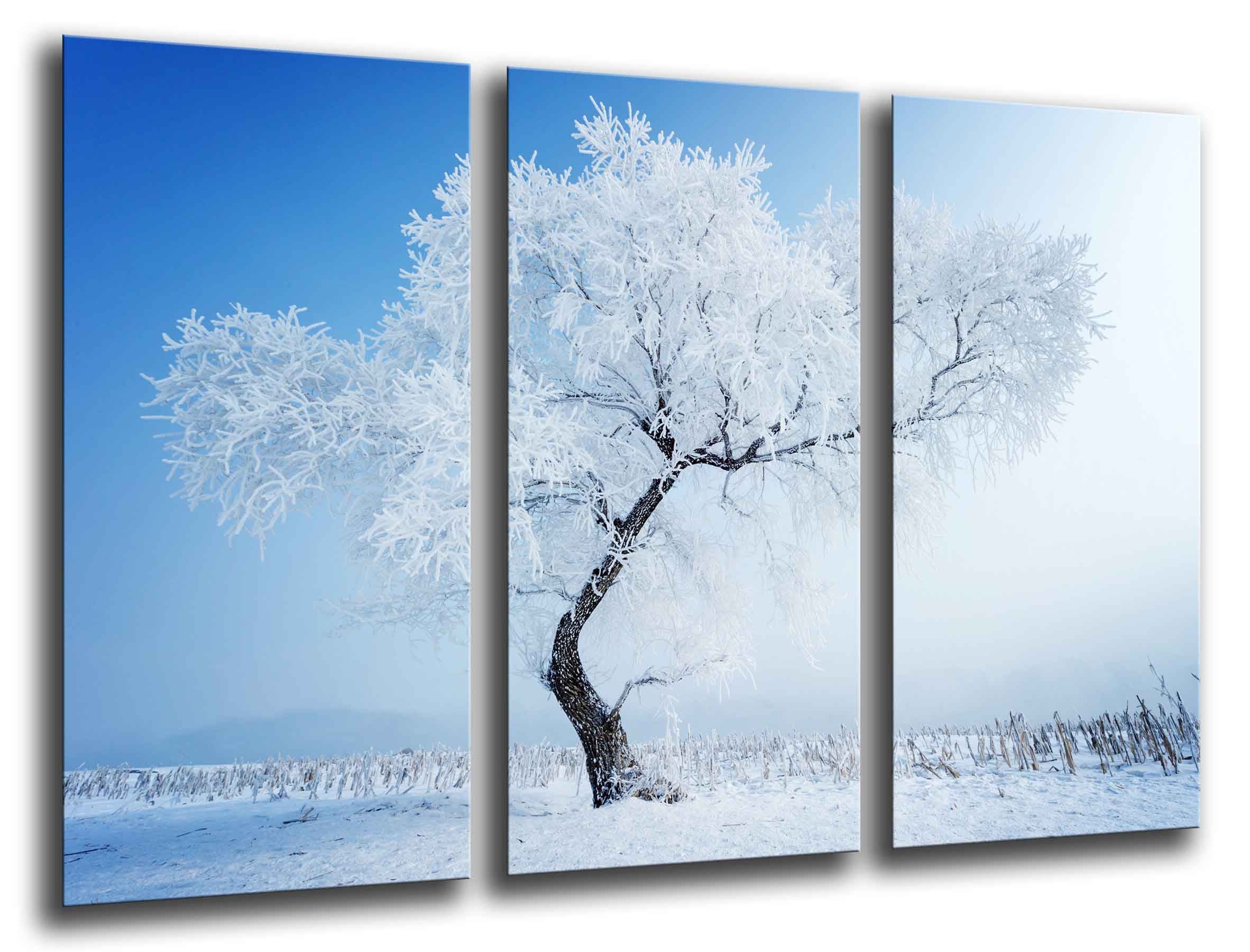 Paisaje invierno, arbol nevado, impresión fotográfica sobre madera, cuadro moderno decorativo