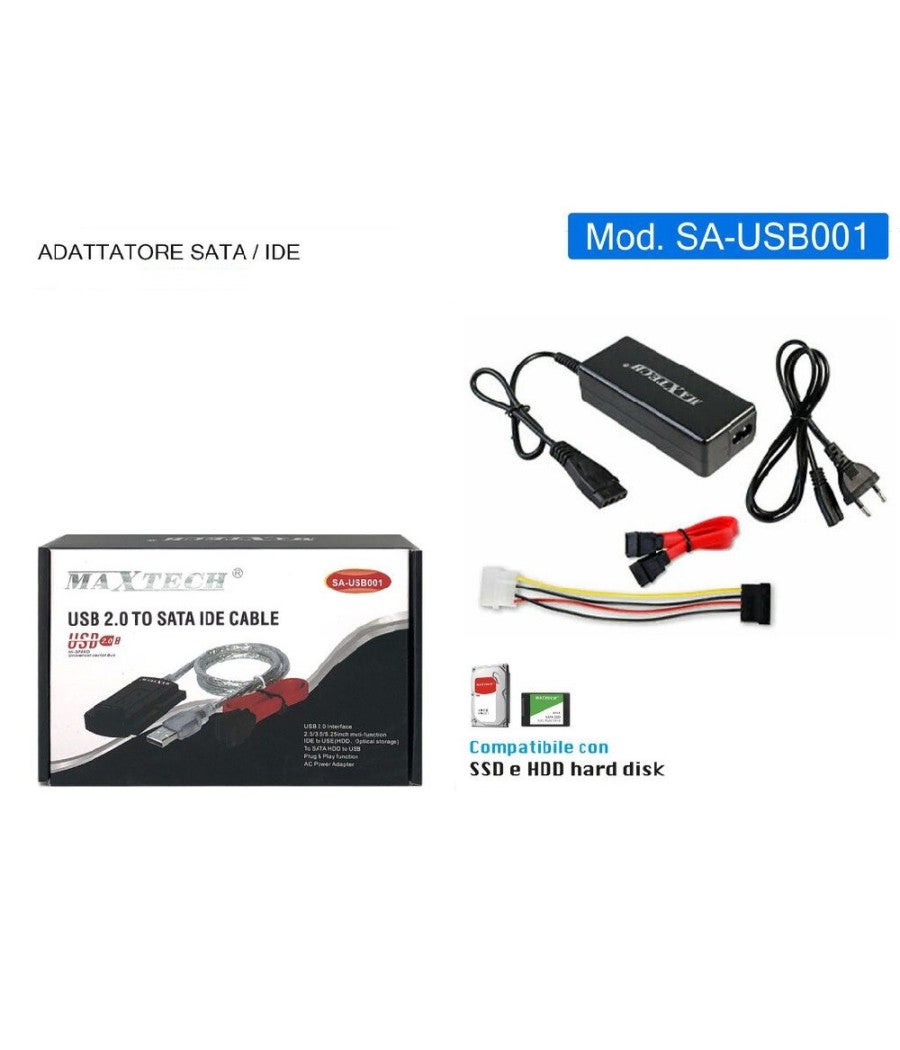Trade Shop - Cavo Adattatore Sa-usb001 Sata/ide Porta Usb2.0 Hard Disk 2.5 3.5 Alimentatore Pc - - 2
