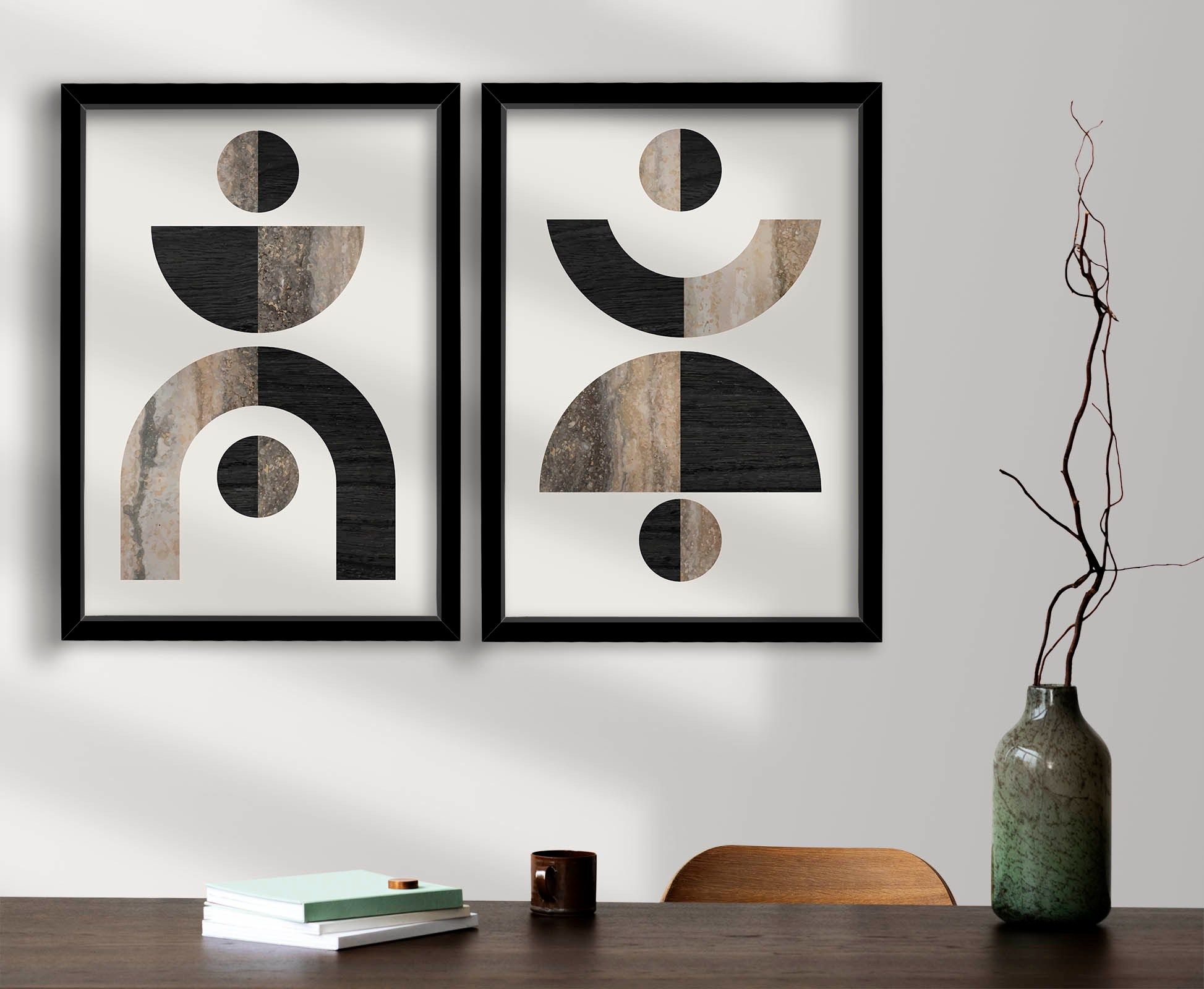 Set 2 tablouri 2P3853NISCT-014, maro/vizon/alb/negru, MDF, 38x53 cm 2buc