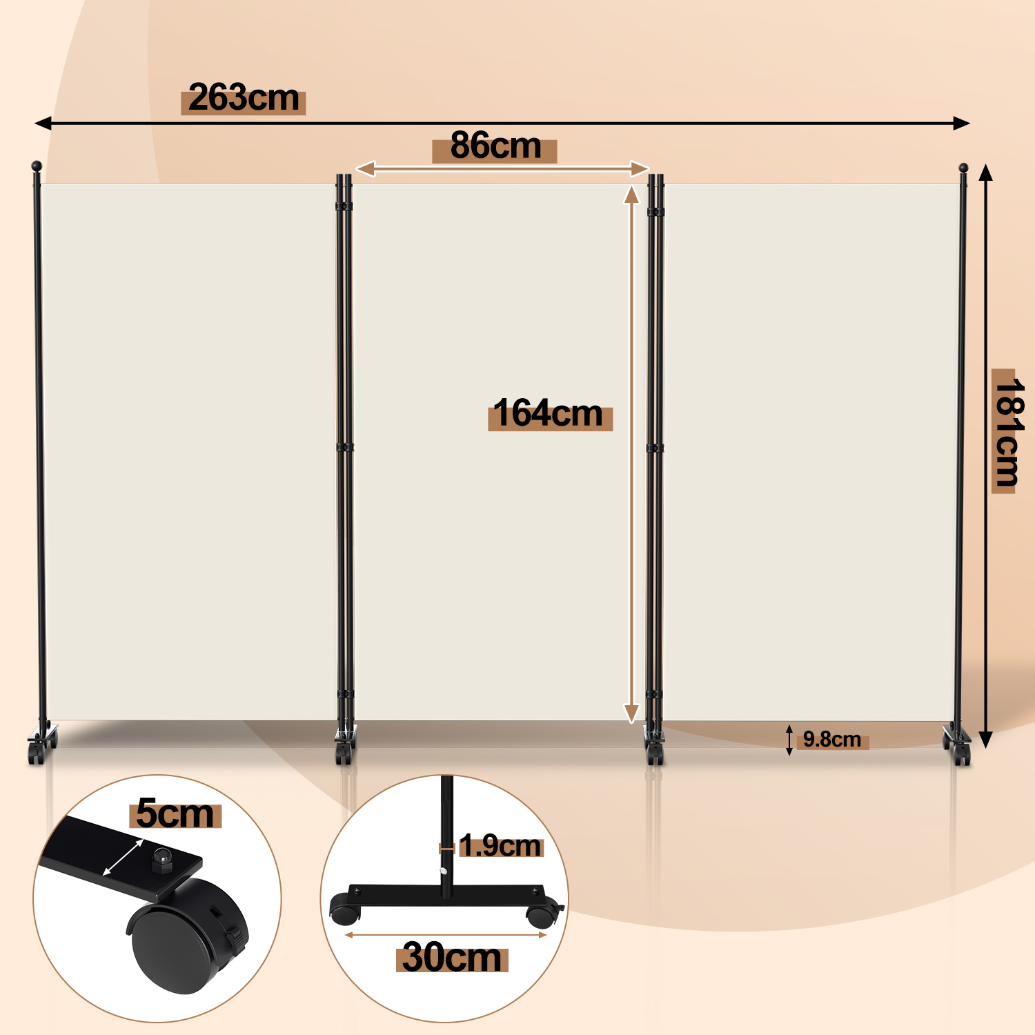 Paravento Pieghevole Su Rotelle - Divisorio 5 Pannelli 284x181cm Per Casa E Ufficio - Foto 3