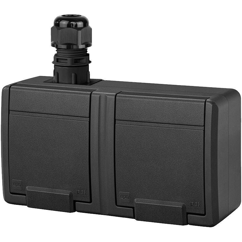 AQUANT 2K Gniazdo Podwójne Natynkowe Hermetyczne IP65 z Klapką Antracytowe