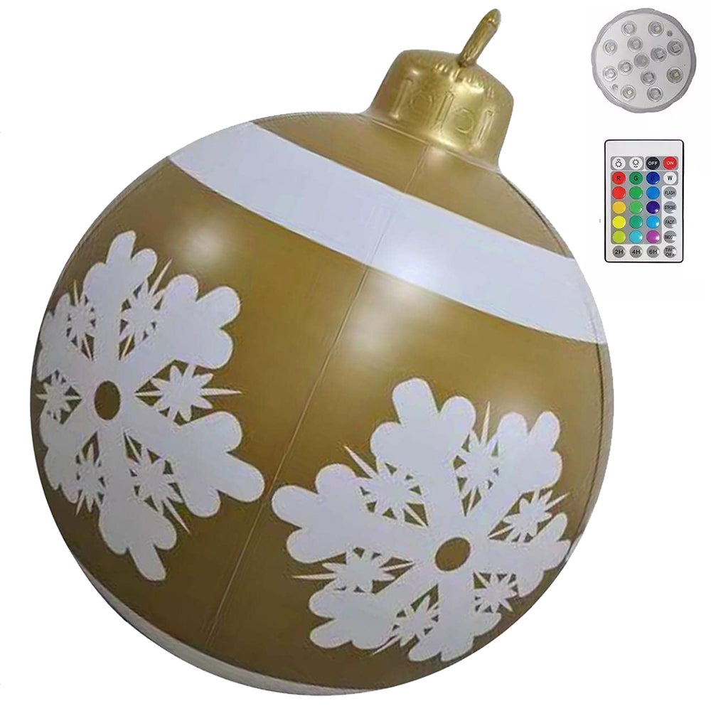 KENANLAN Boule De Noël Gonflable Lumineuse En PVC, Grande Boule Décorée De Noël Gonflable D'extérieur De 24 Pouces Avec Lumière LED Rechargeable Et Télécommande Pour Décorations De Piscine De(A