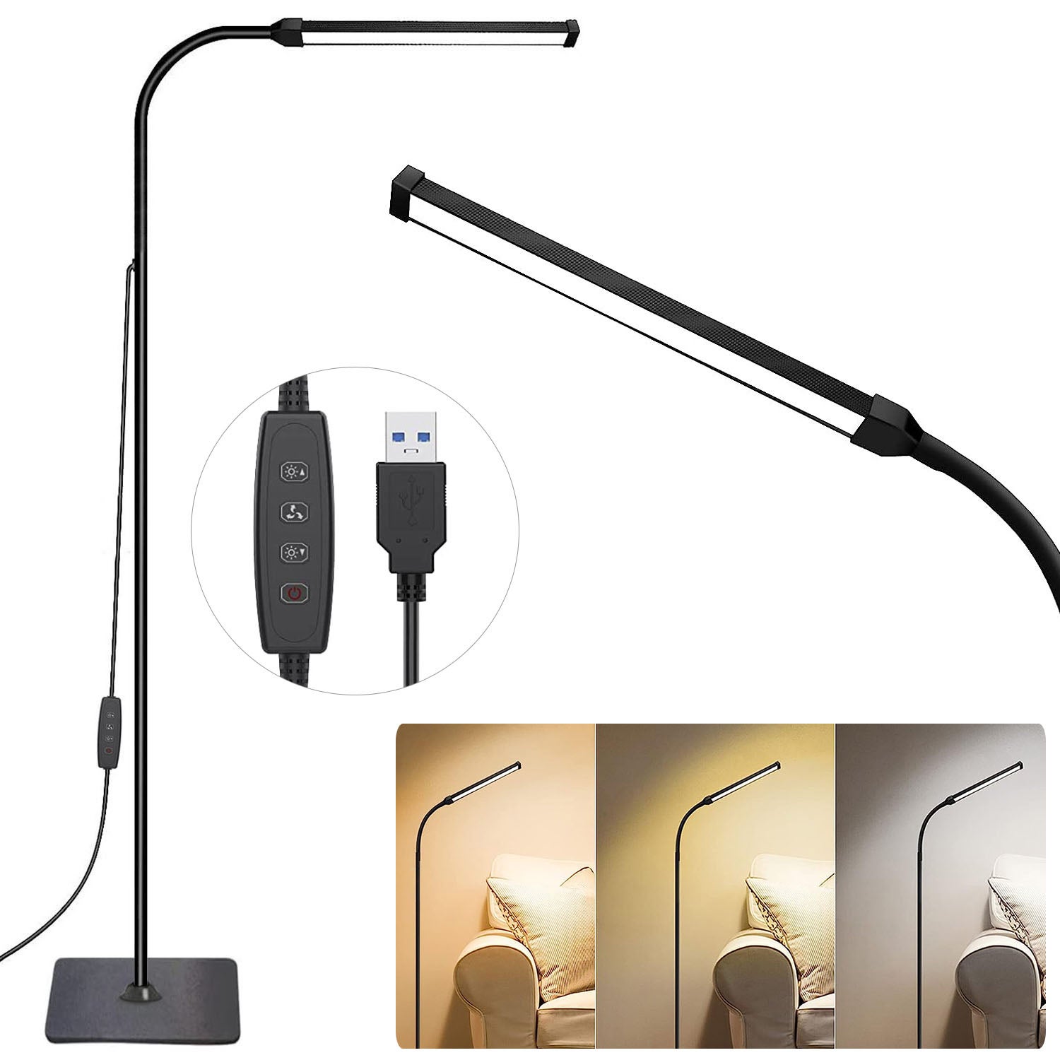 Lampadaire Sur Pied Salon, Rgbcw Lampes Led Variateur Continu 800Lm Avec Télécommande & App